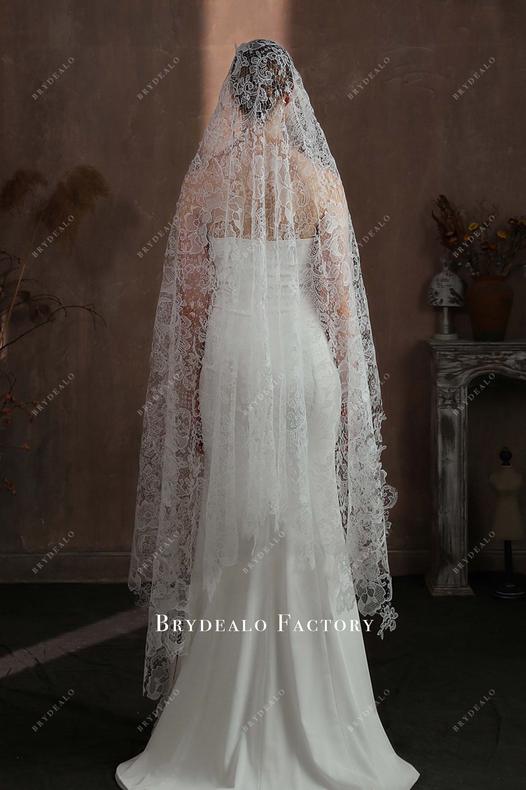 high end lace long bridal veil