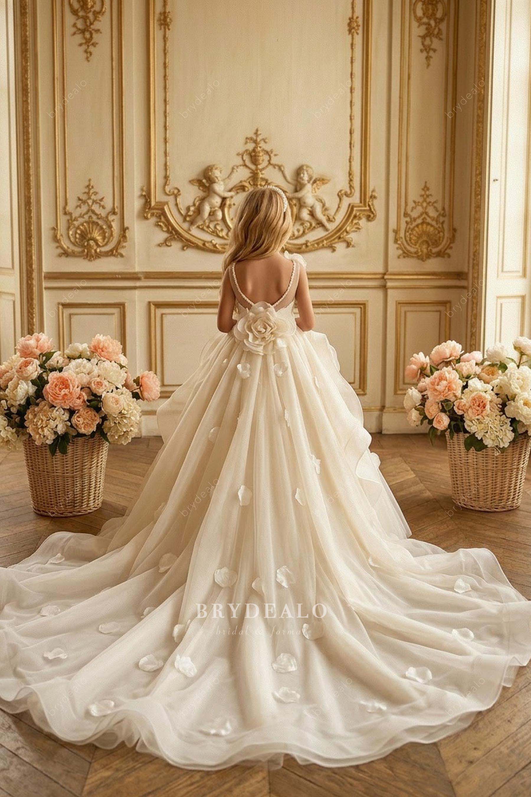 large flower back long first communion gown