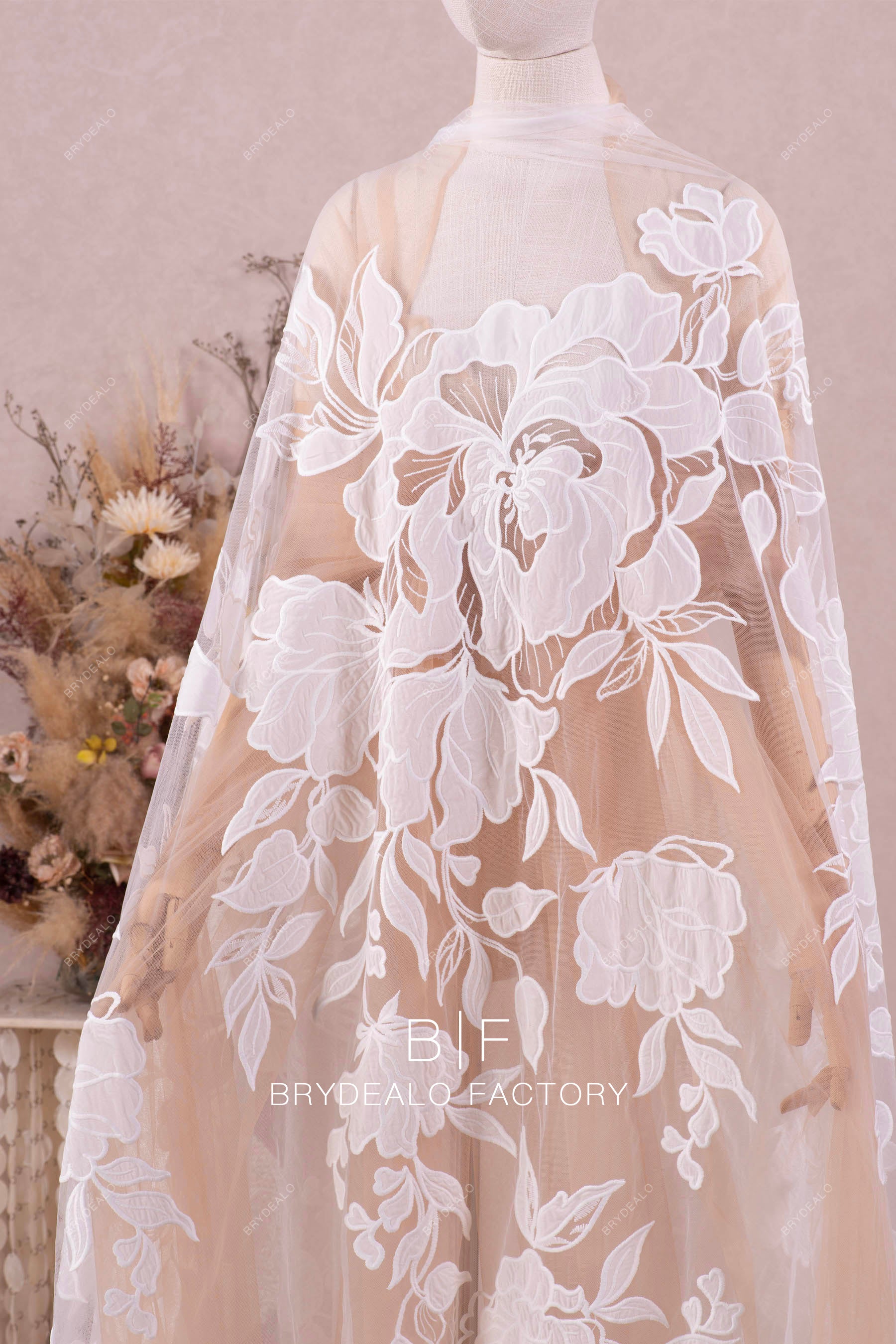 Large Chiffon Embroidery Flower Lace Fabric Large Chiffon Embroidery Flower Lace Fabric