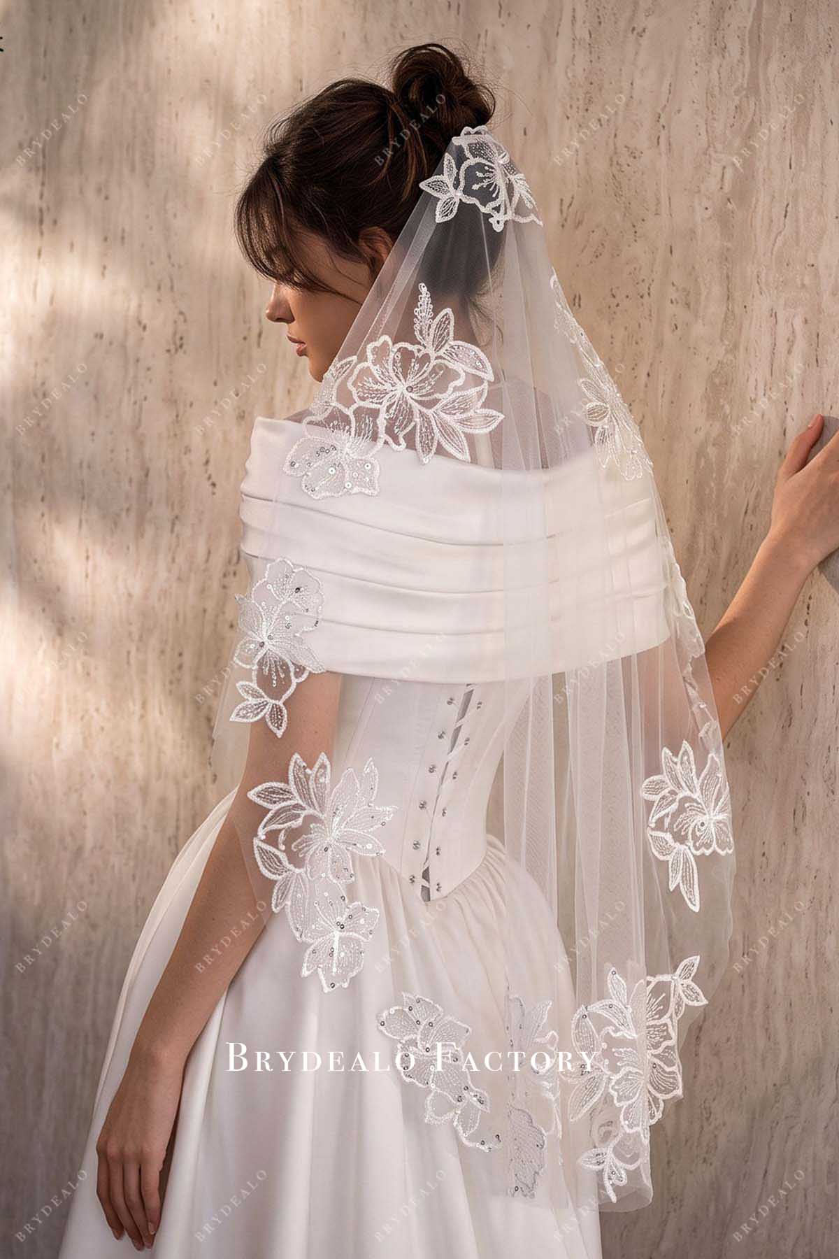 large flower lace appliques bridal veil