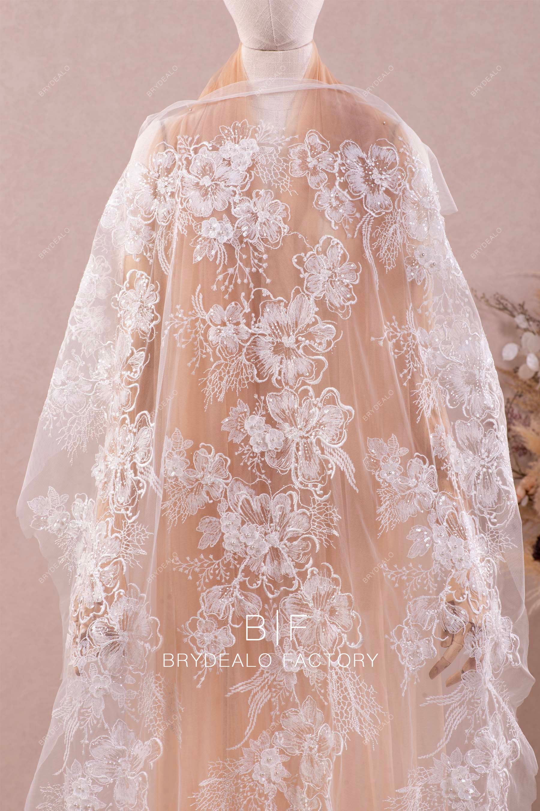 Luxury 3D Flower Sequined Lace Fabric Luxury 3D Flower Sequined Lace Fabric