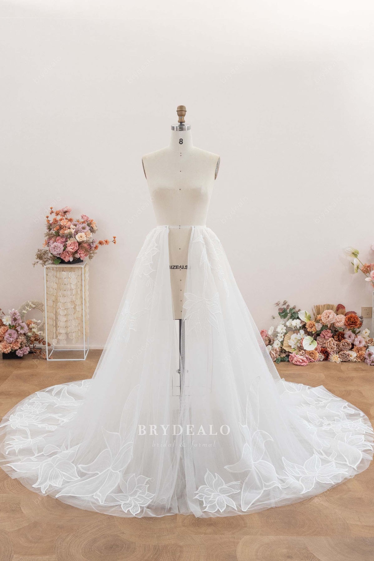 large flower lace tulle bridal overskirt