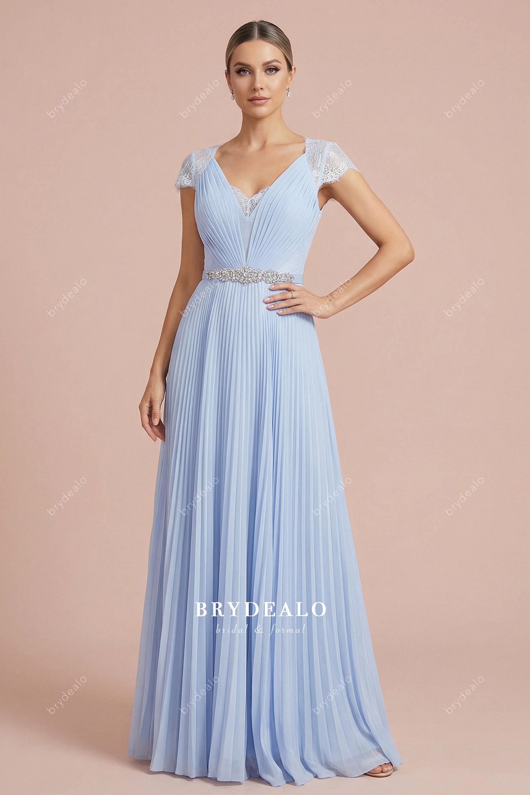 lavender cap sleeve chiffon formal dress