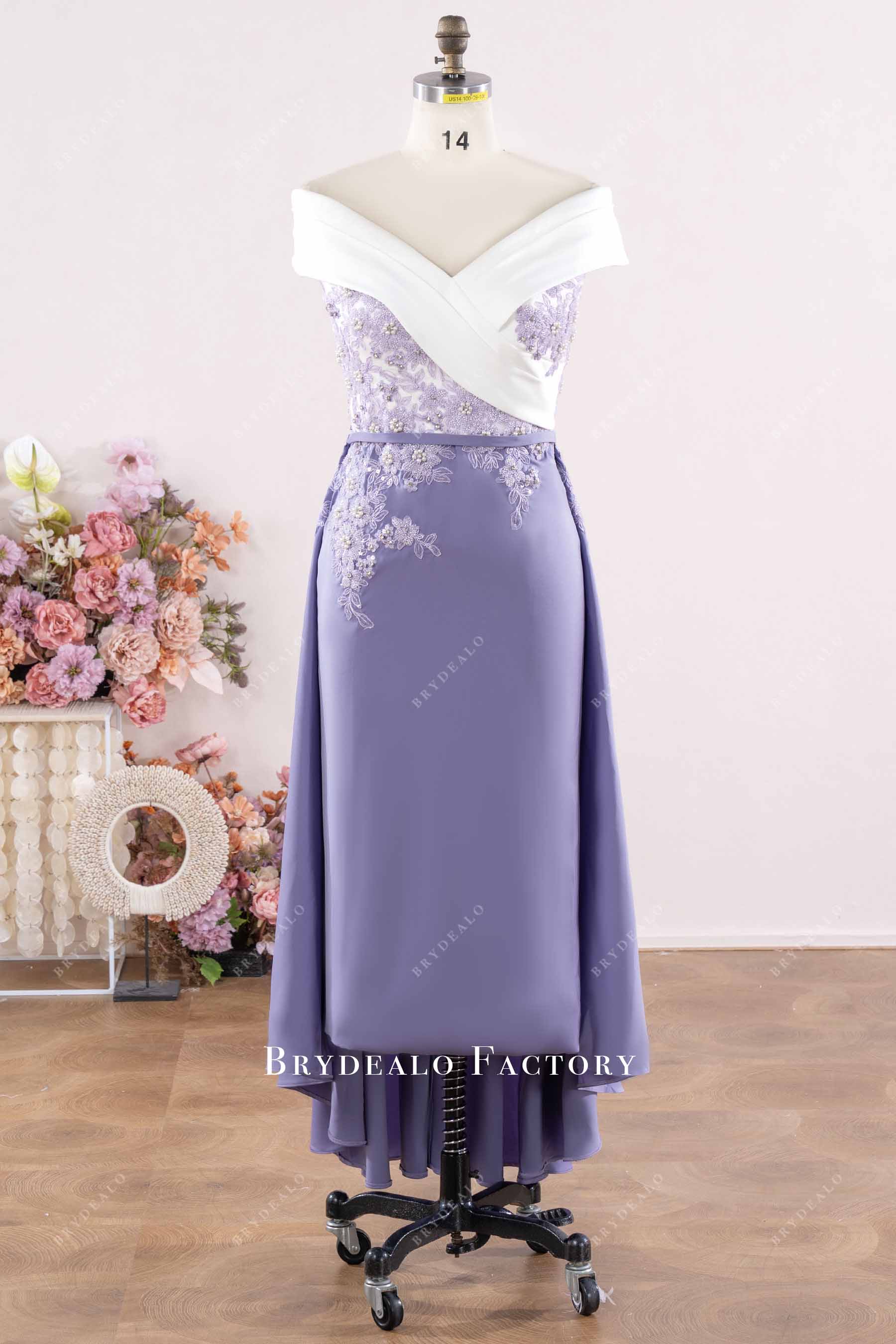 lavender crepe mother of bride dress