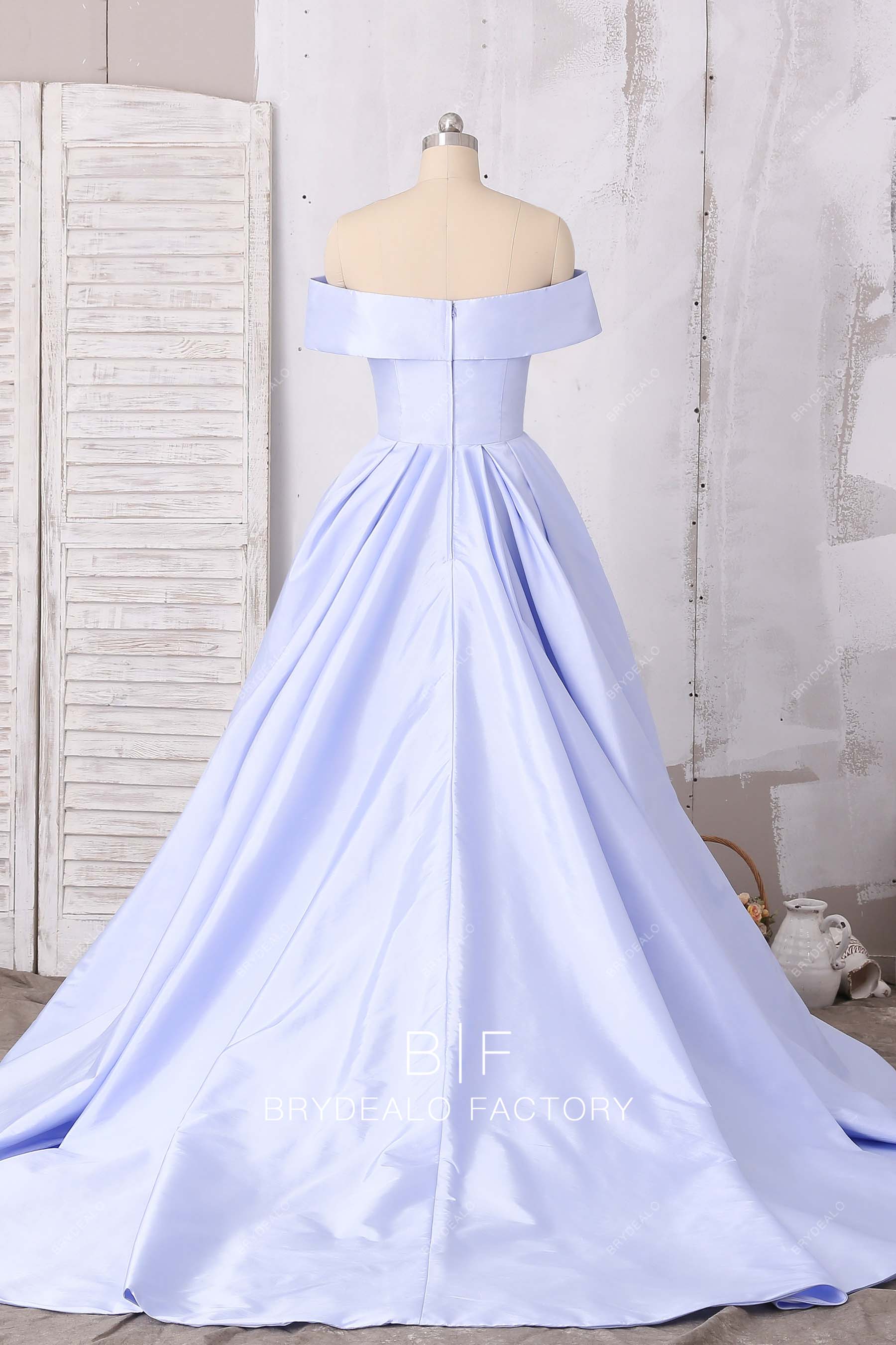 Lavender Satin Off Shoulder Sexy Leg Slit A-line Prom Dress