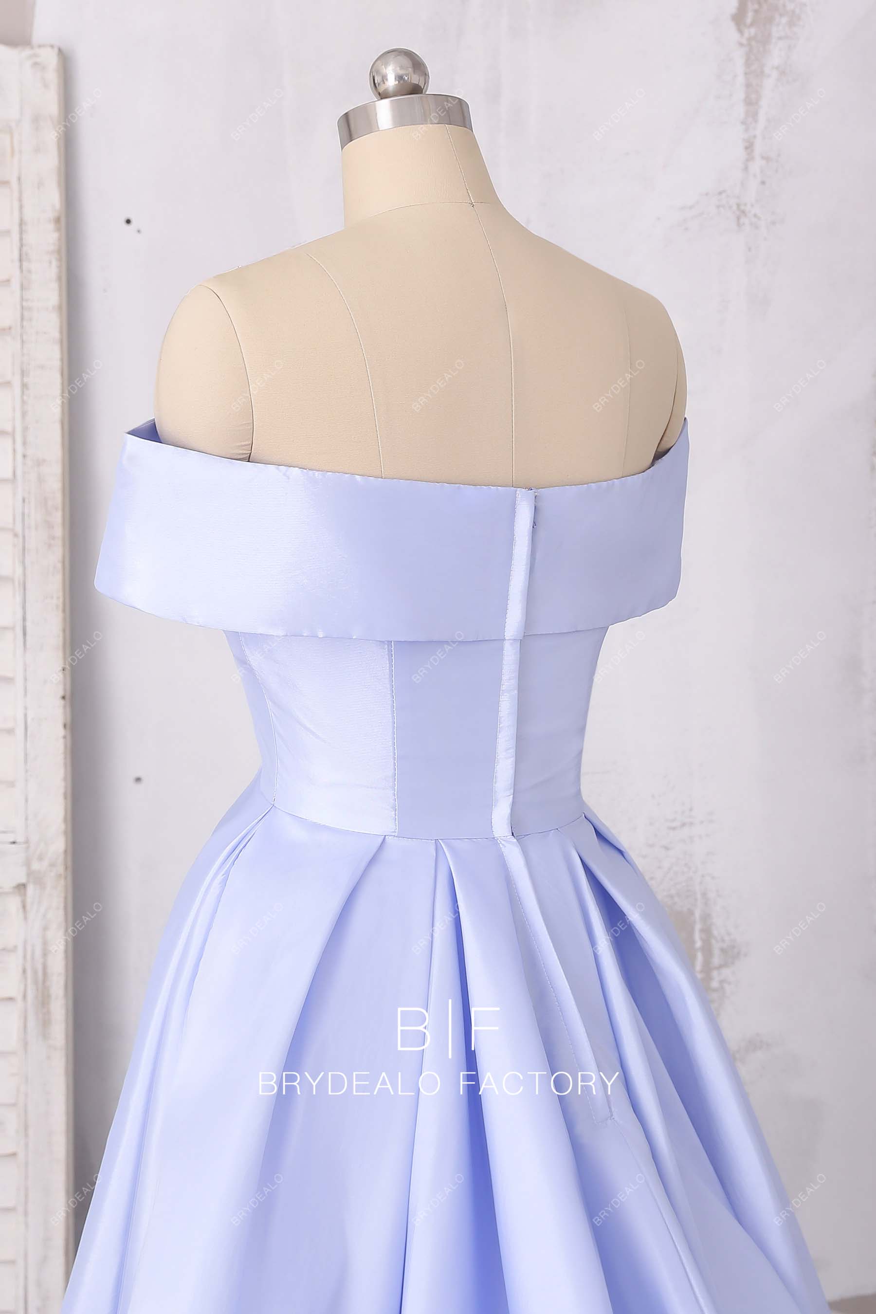 Lavender Satin Off Shoulder Sexy Leg Slit A-line Prom Dress