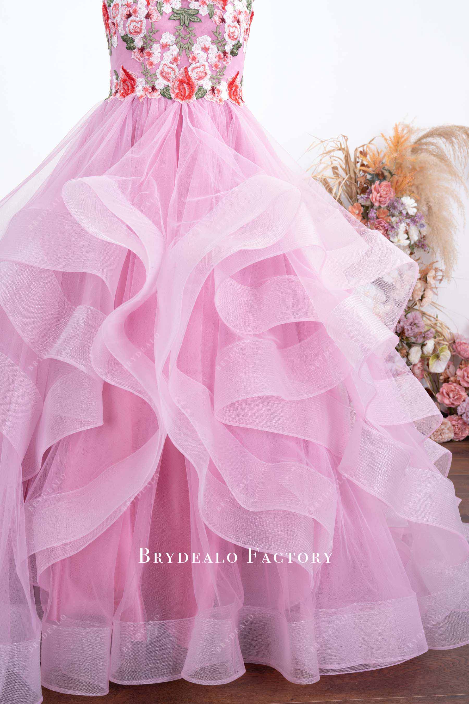 layered ruffle sweet 15 gown