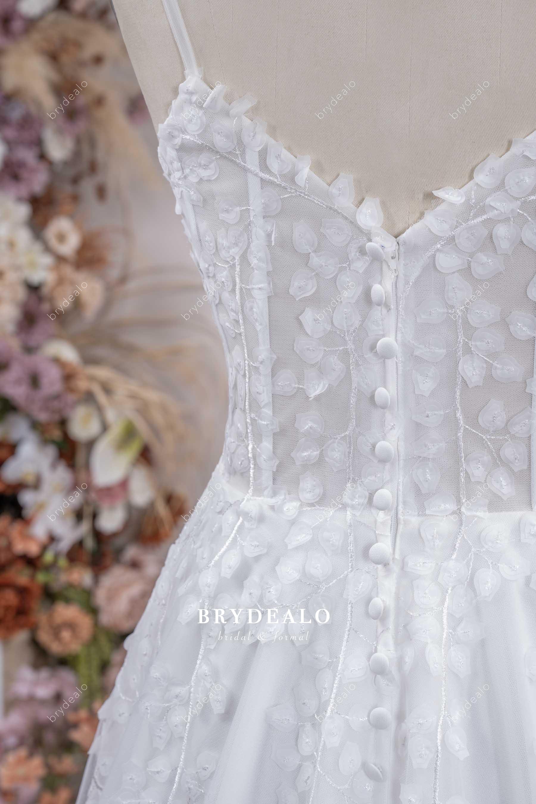 leaf lace buttoned back wedding dress