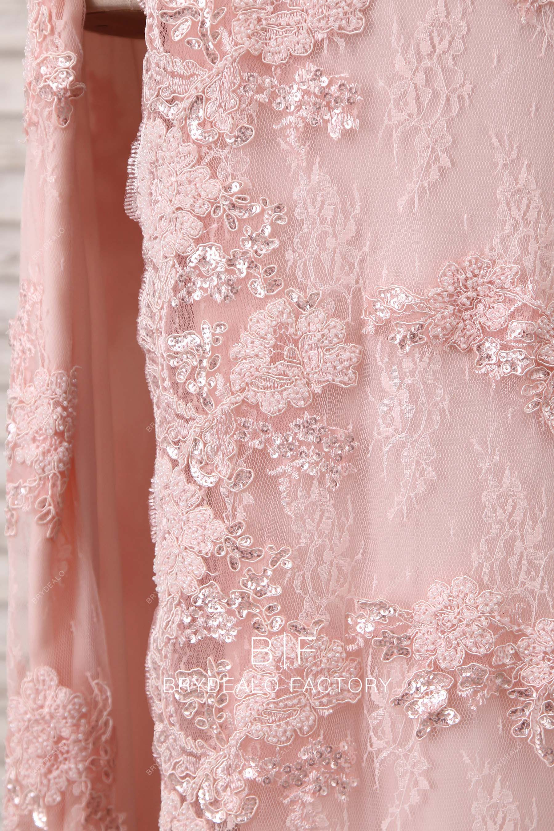leg slit pink beaded lace prom formal dress