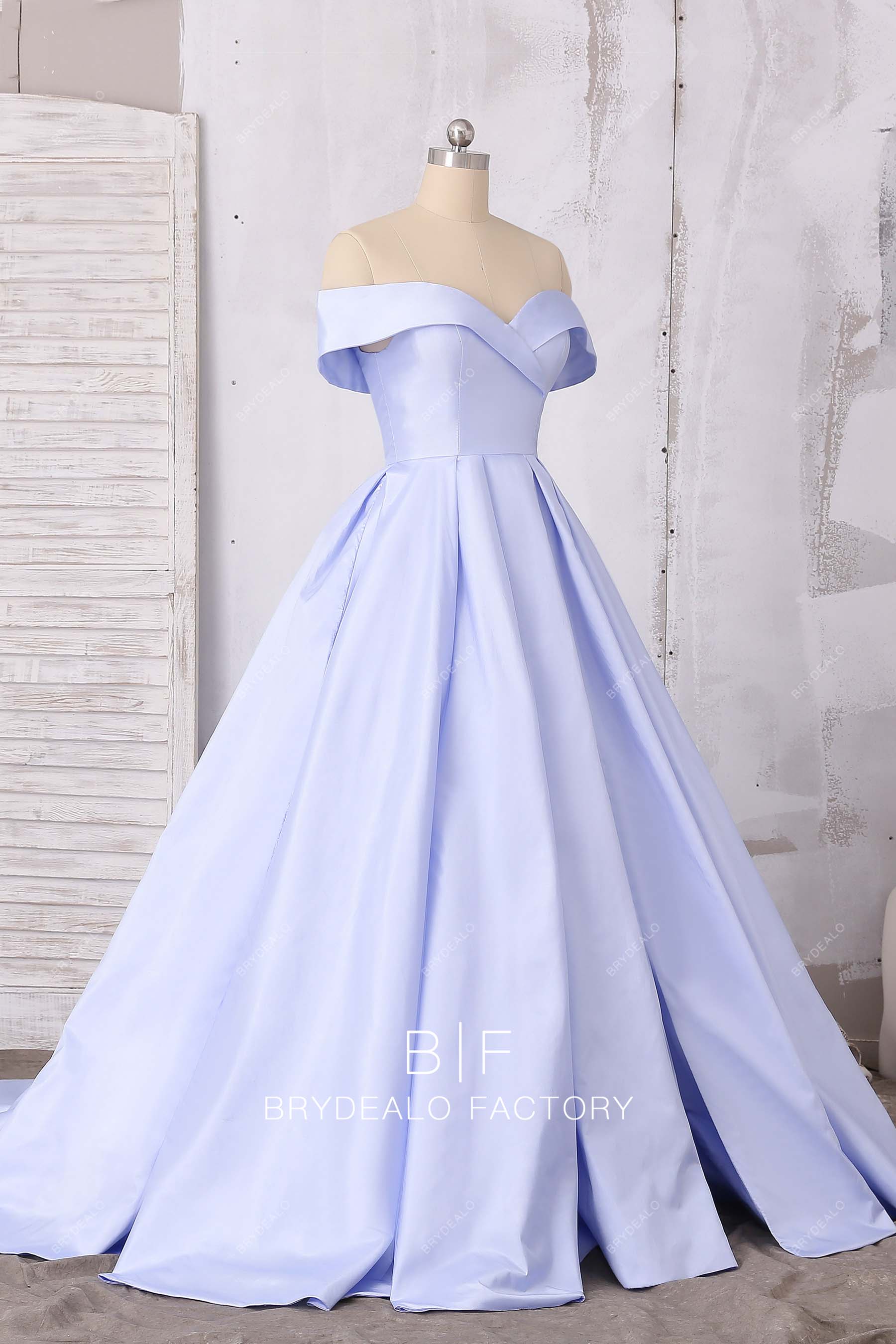 Lavender Satin Off Shoulder Sexy Leg Slit A-line Prom Dress