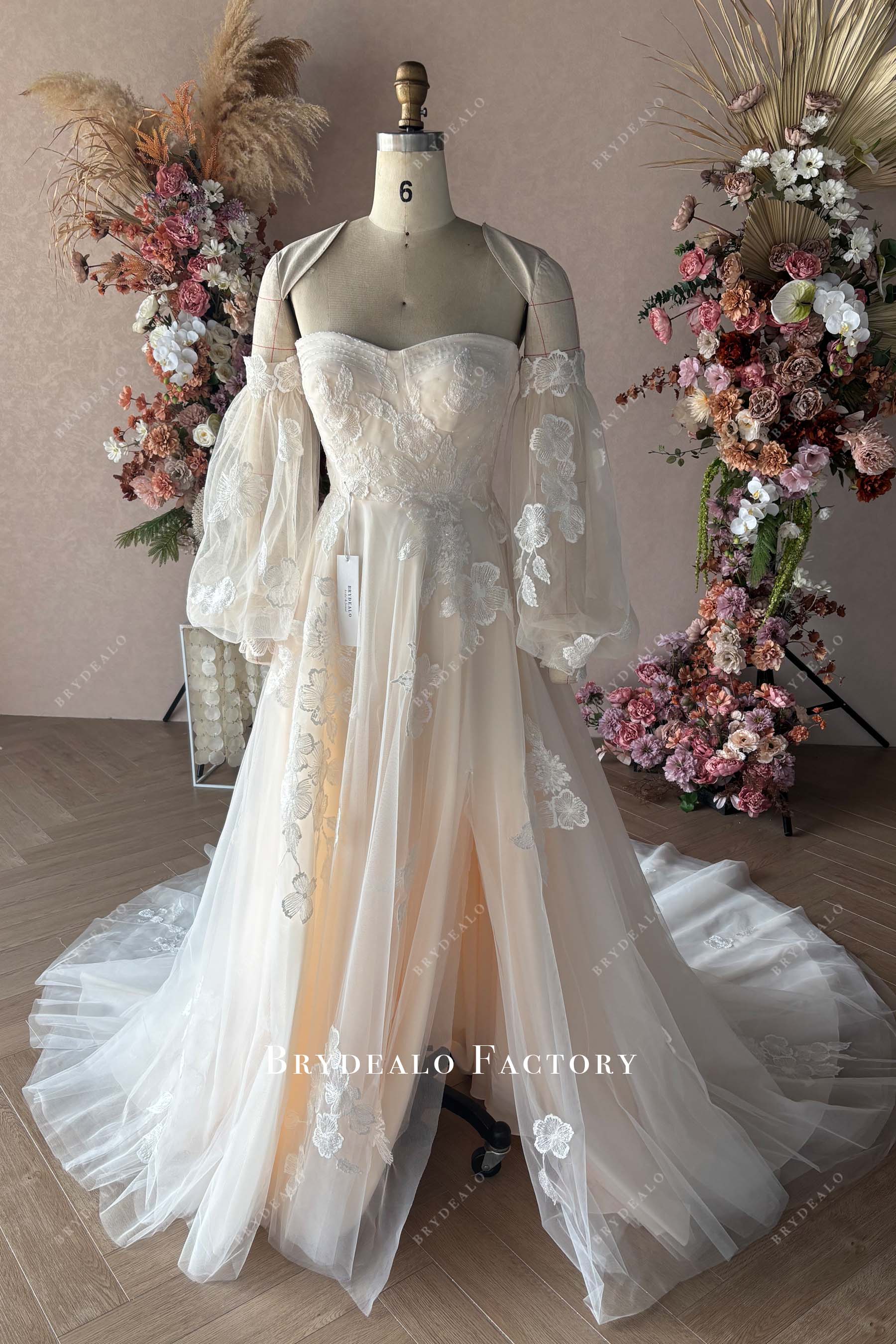 light champagne slit wedding dress