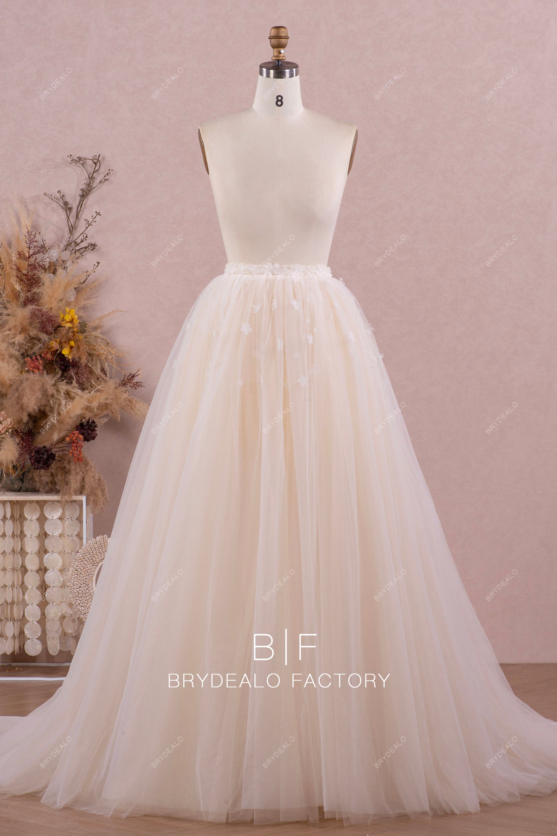 light champagne soft tulle bridal overskirt