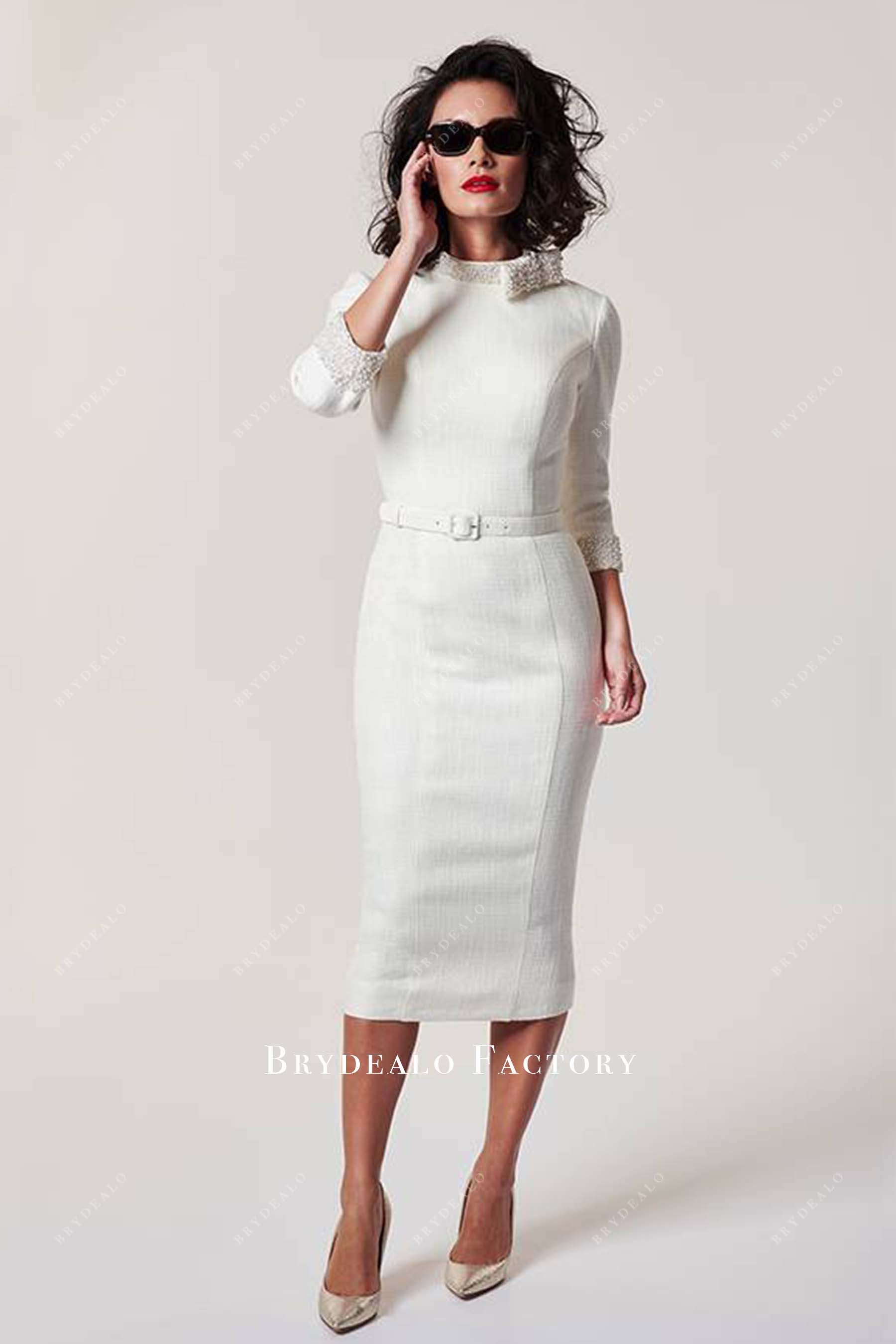Ivory Beaded Three Quarter Sleeves Mother Of Bride Dress Ivory Beaded Three Quarter Sleeves Mother Of Bride Dress