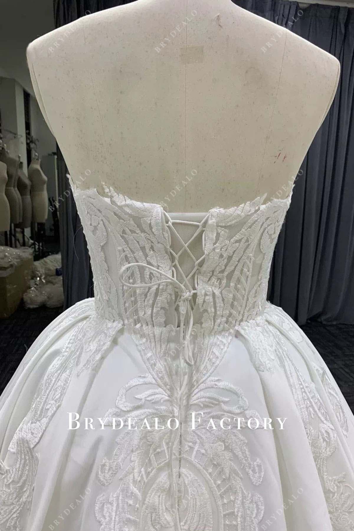 light ivory lace open back wedding ballgown