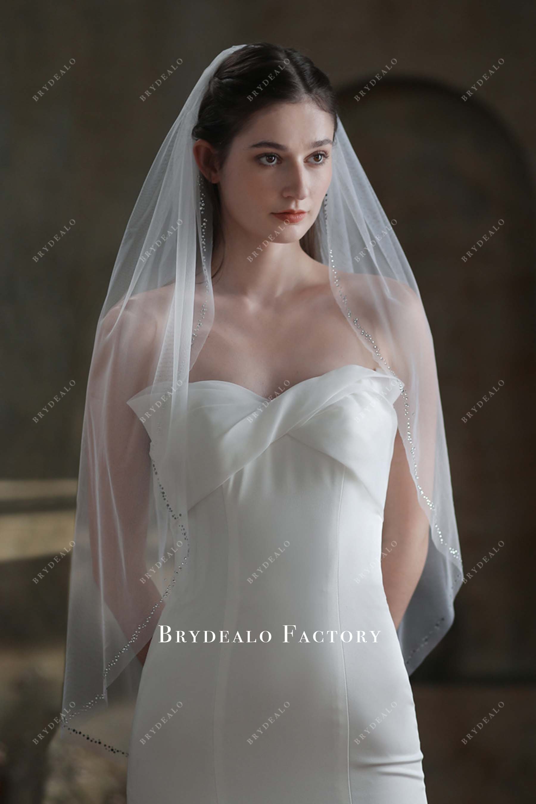 light ivory tulle single tier bridal veil
