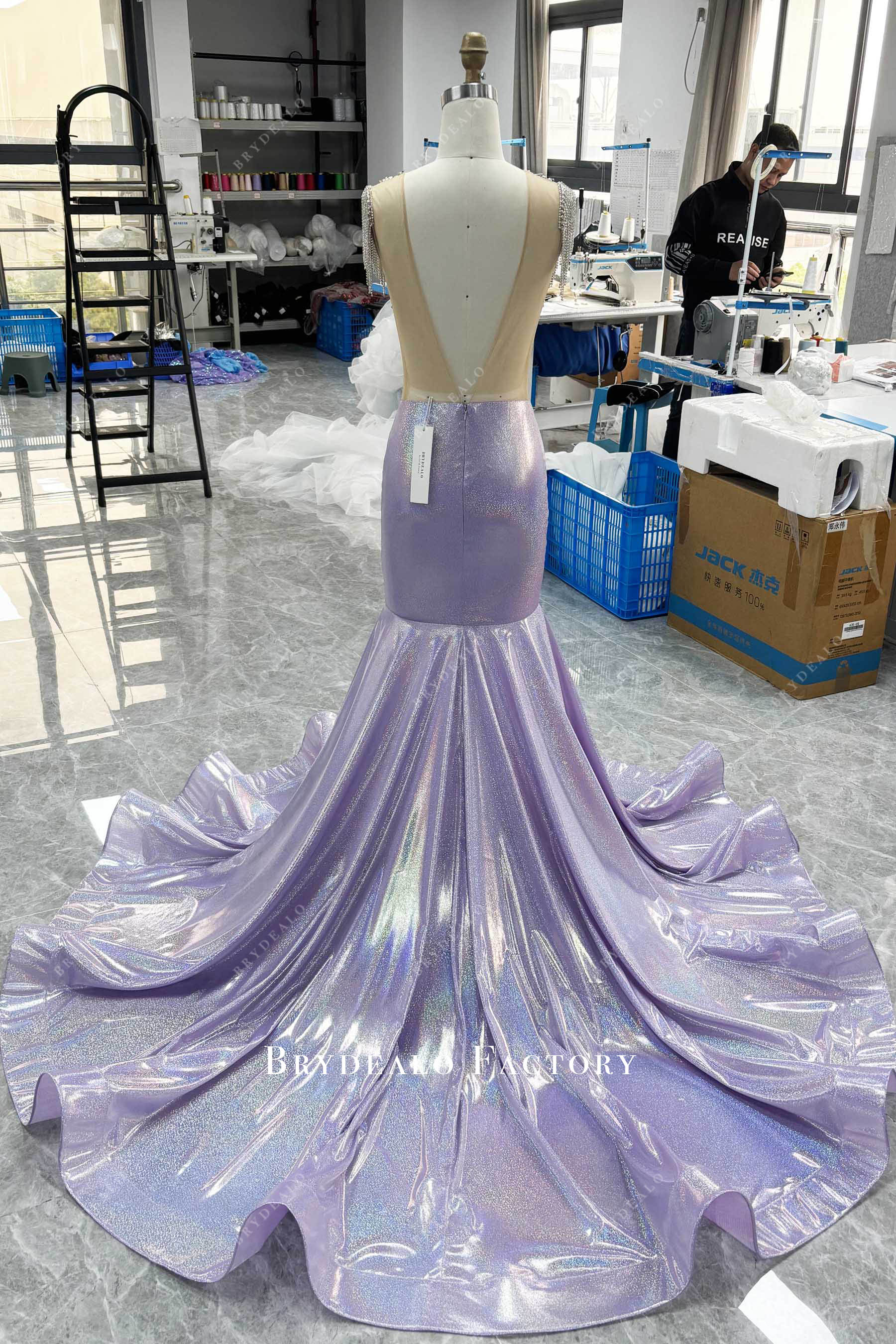 lilac galaxy ruffled prom dress