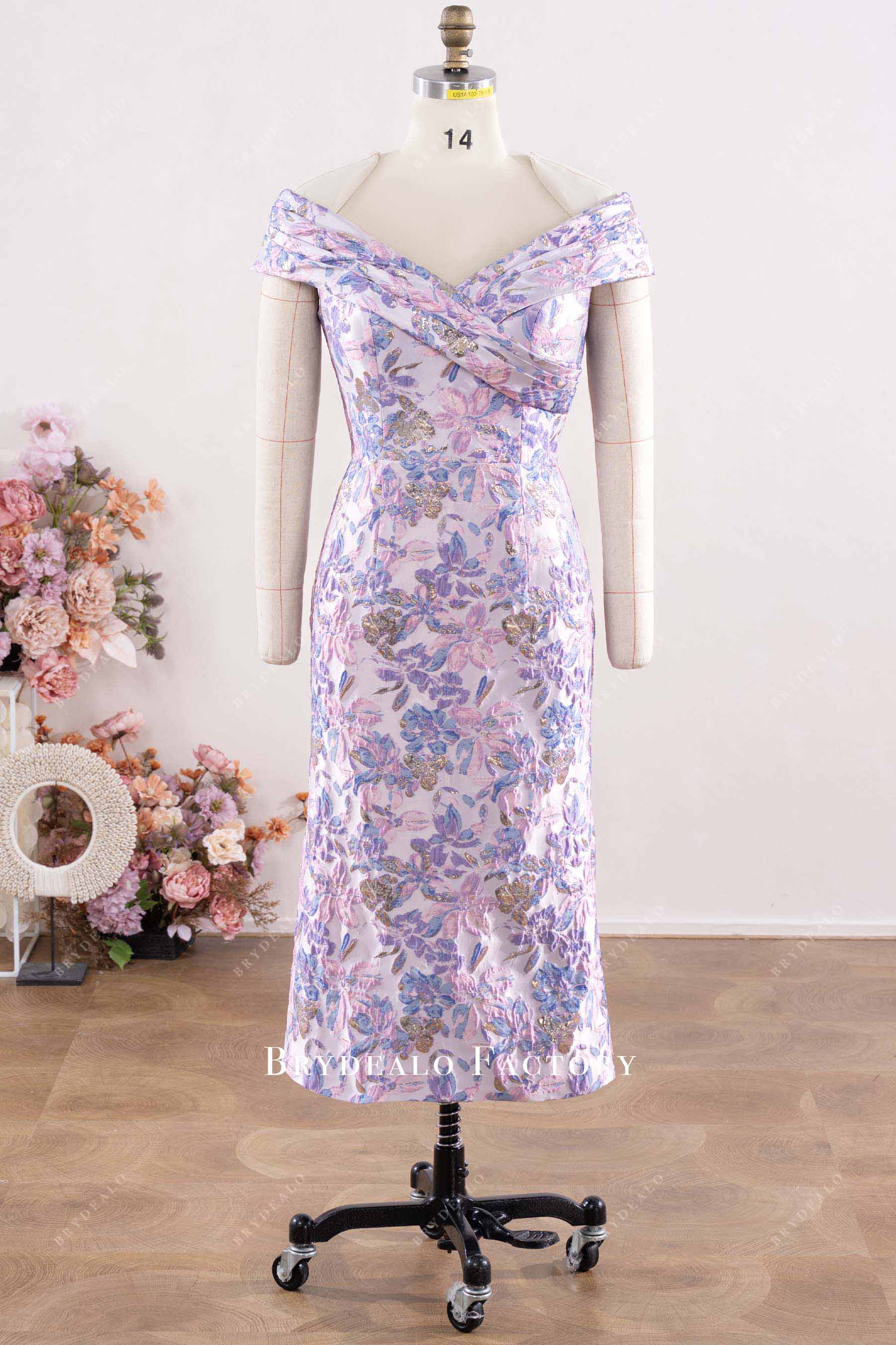 lilac off-shoulder ankle length dress