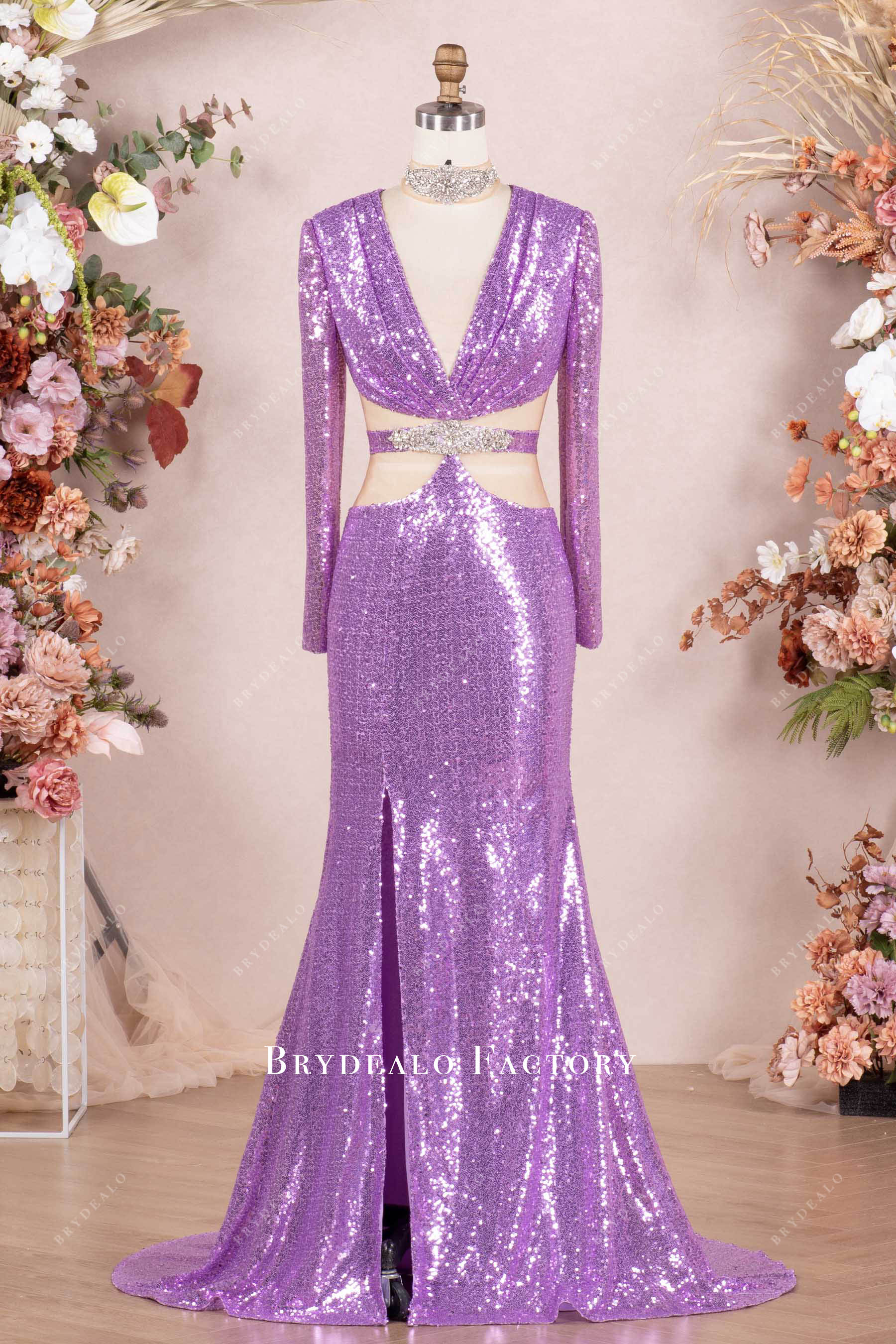 Sparkly Lilac Sequin Choker Cutout Mermaid Prom Dress Sparkly Lilac Sequin Choker Cutout Mermaid Prom Dress