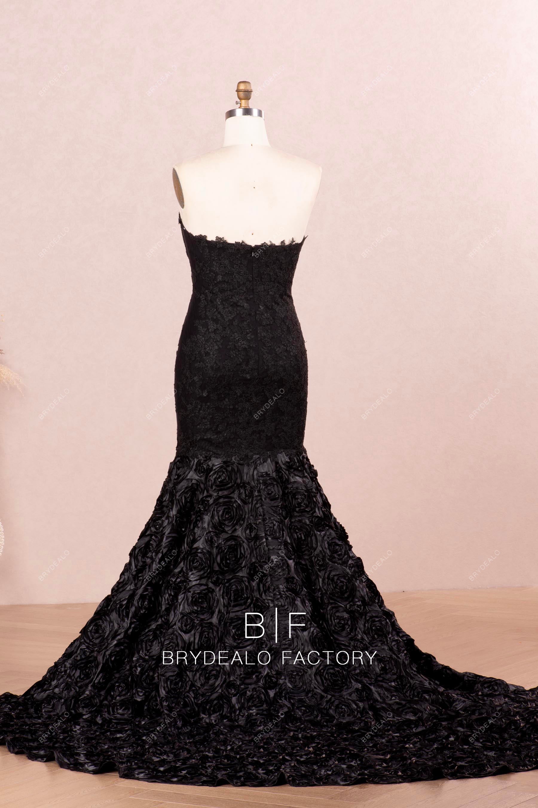long 3D rose train lace prom dress