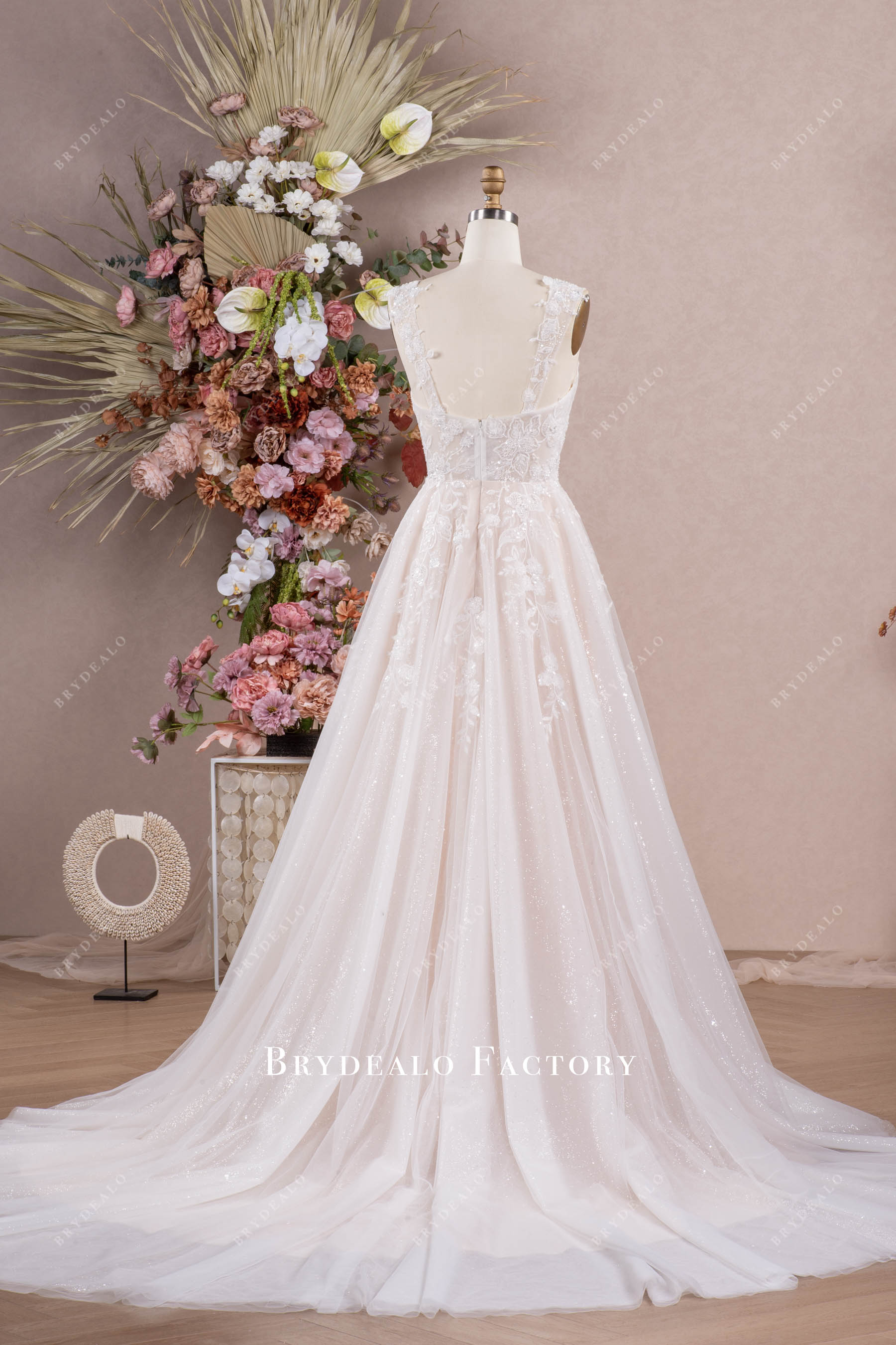 long A-line sparkly lace wedding gown
