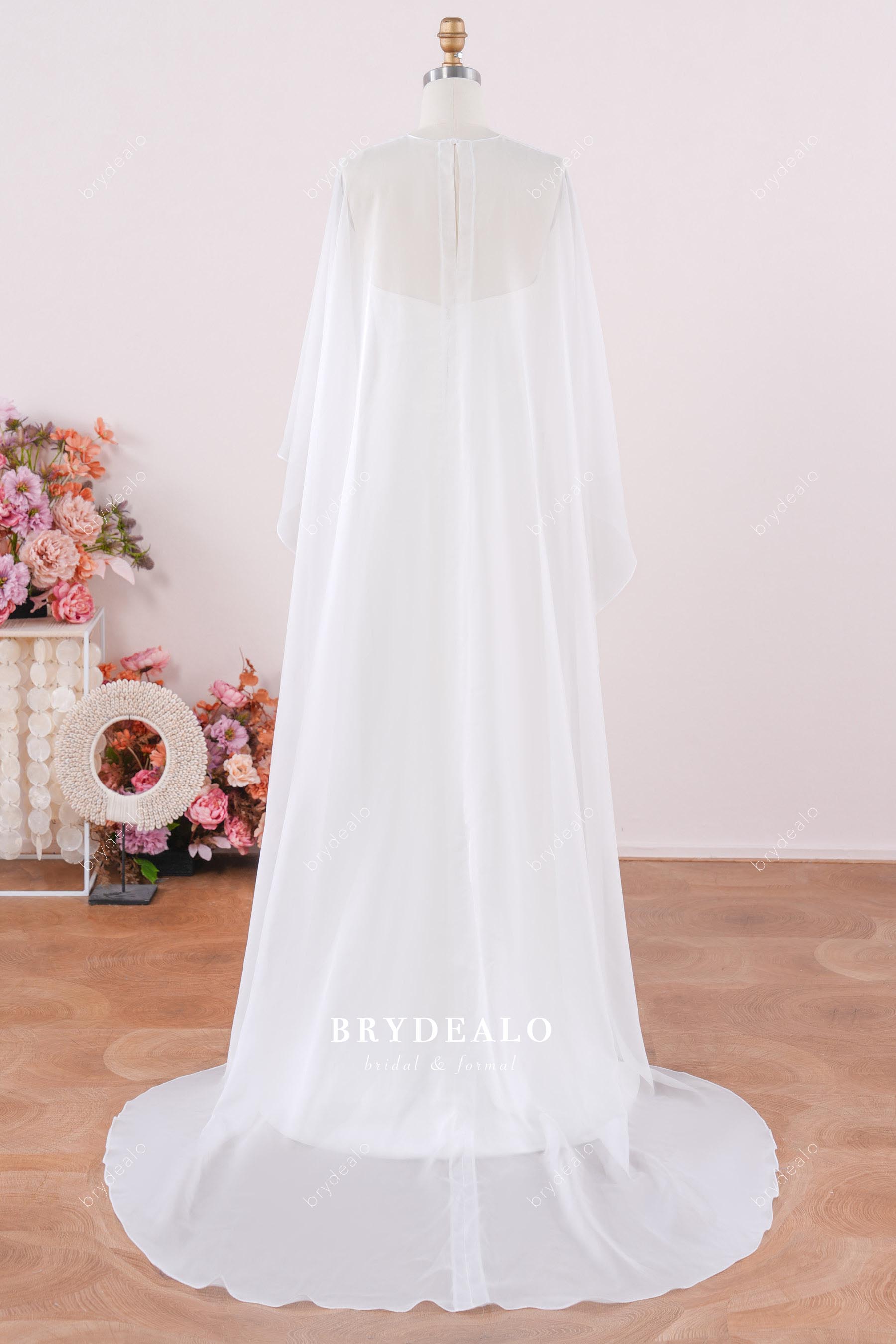 long chiffon cape wedding dress