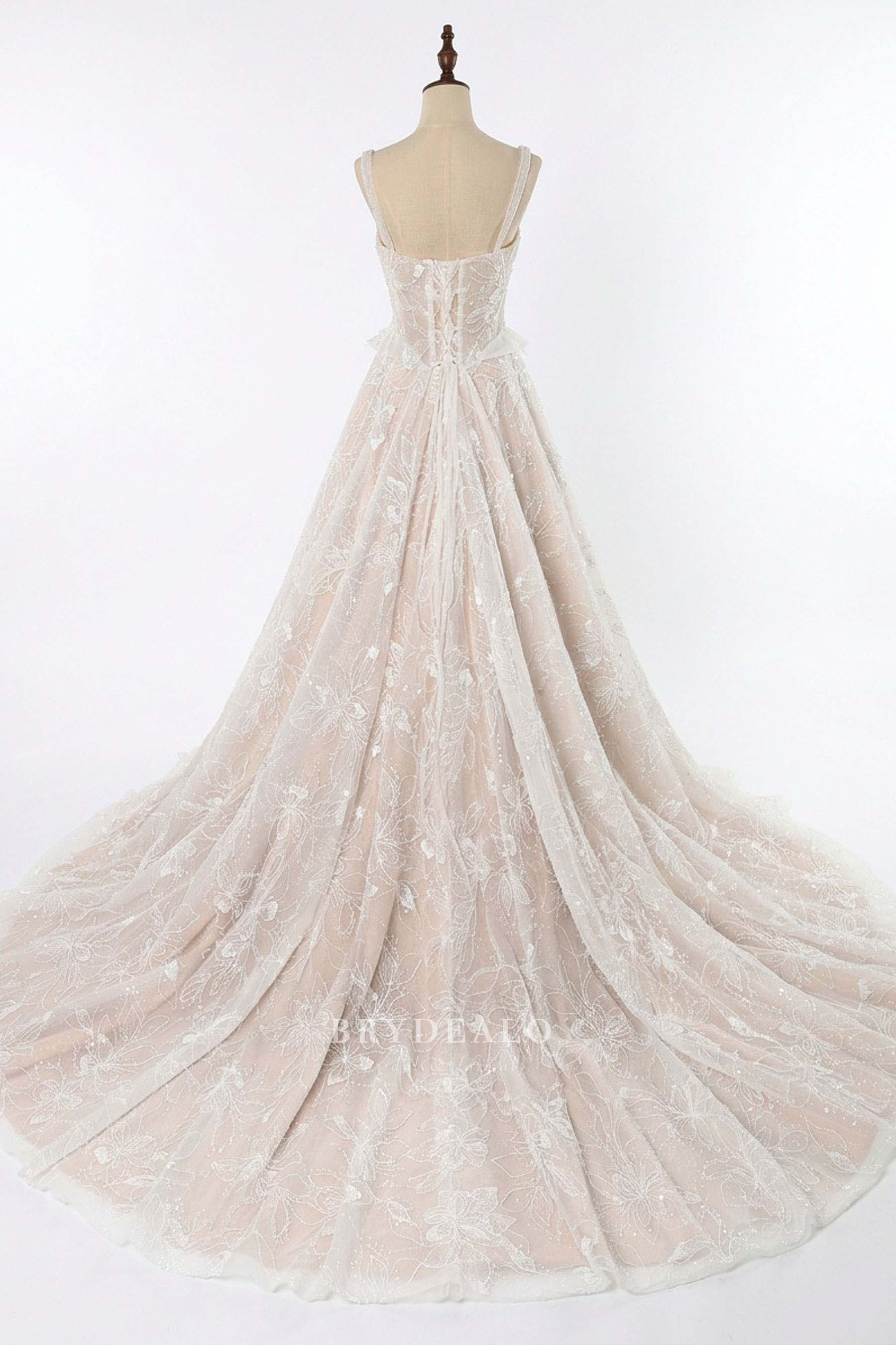 long clear sequin lace wedding dress