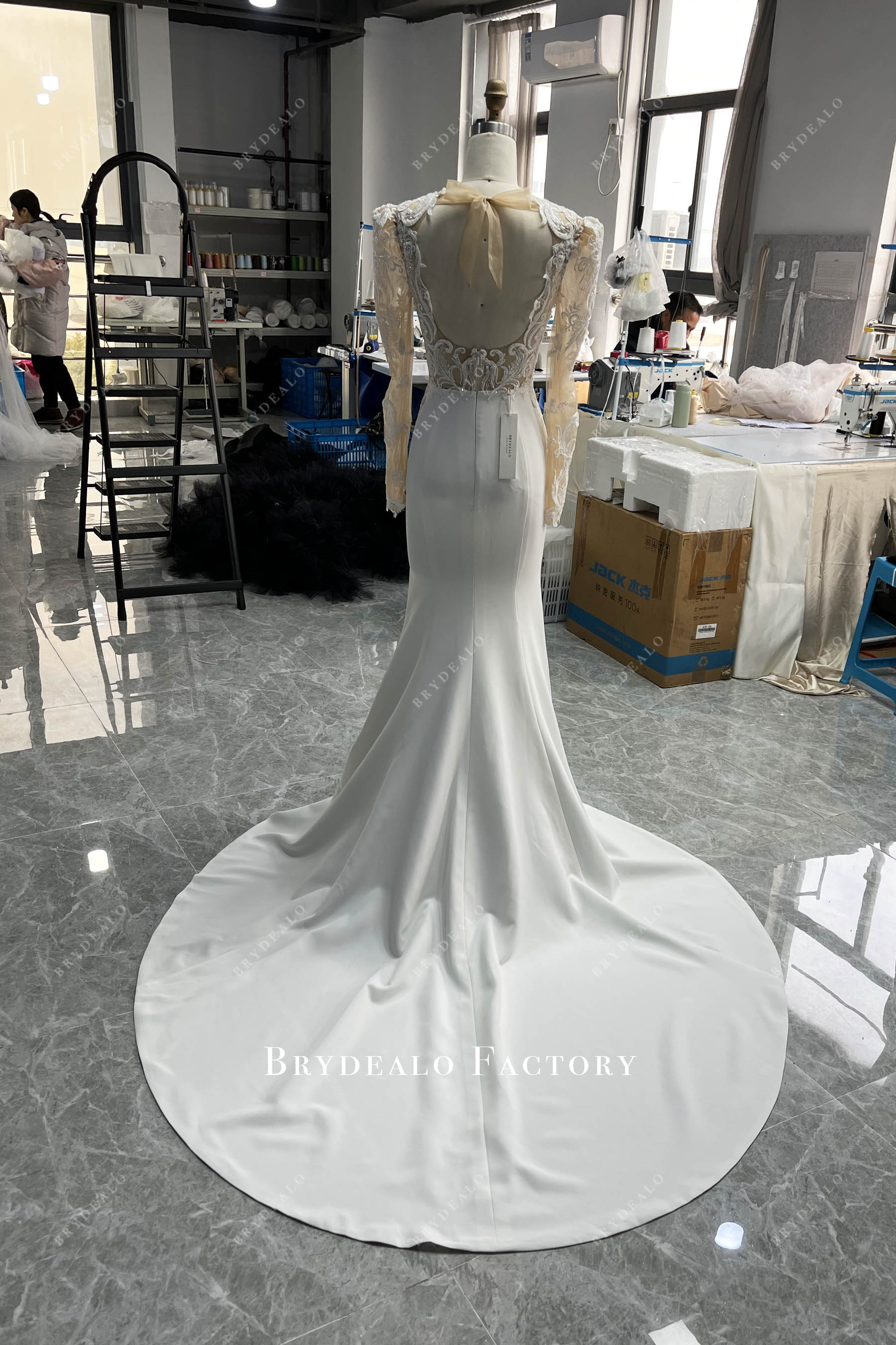 long crepe mermaid keyhole back bridal gown