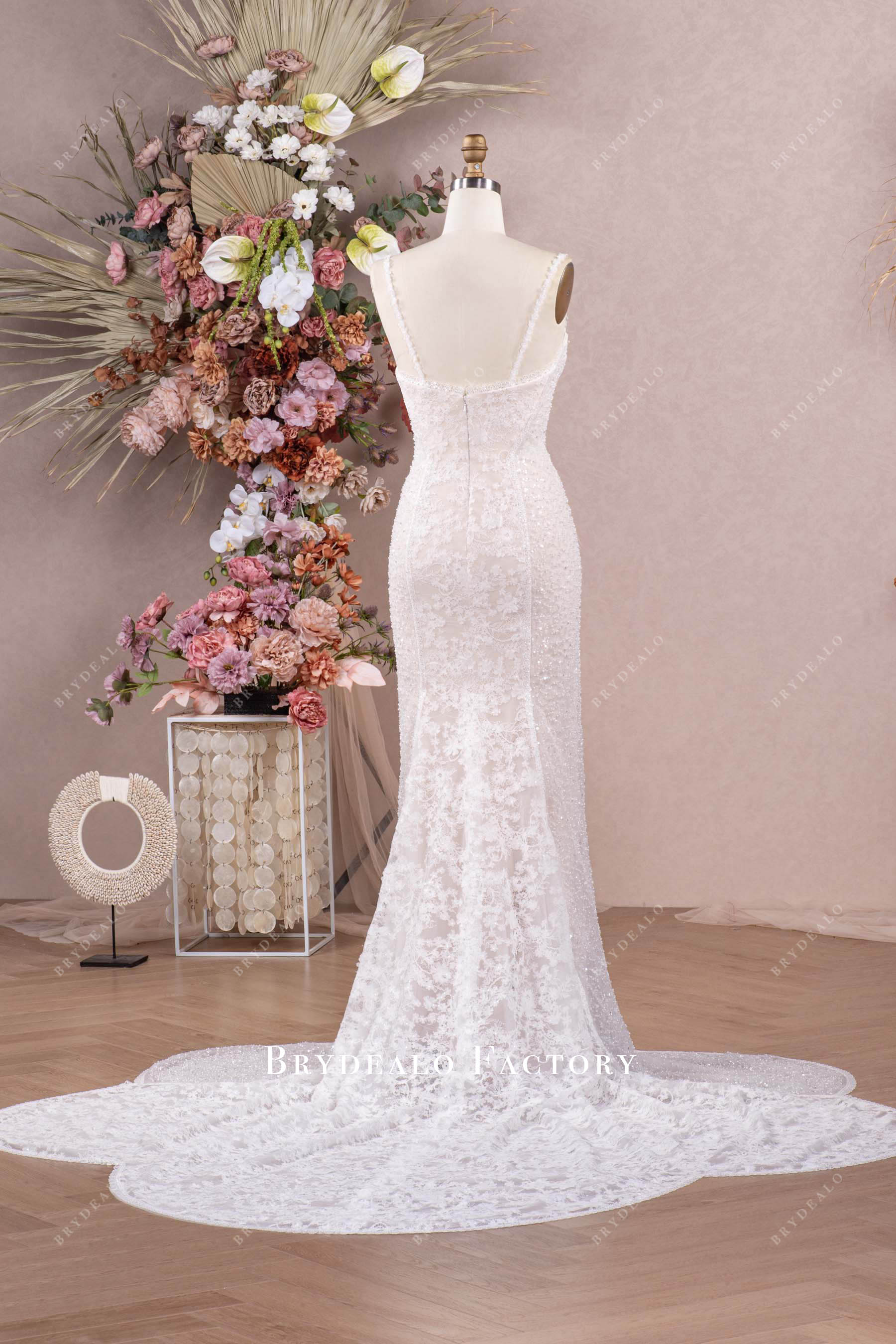 long cutout flower mermaid wedding dress