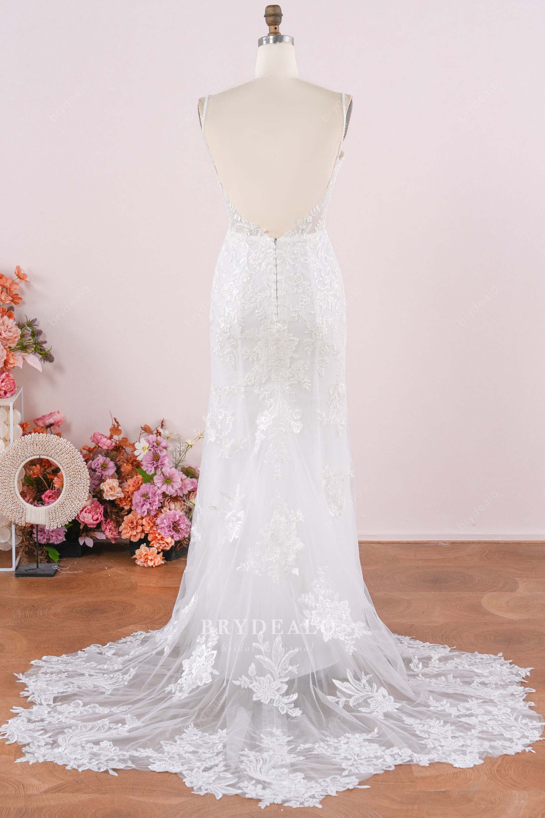 long cutout train V-back wedding dress