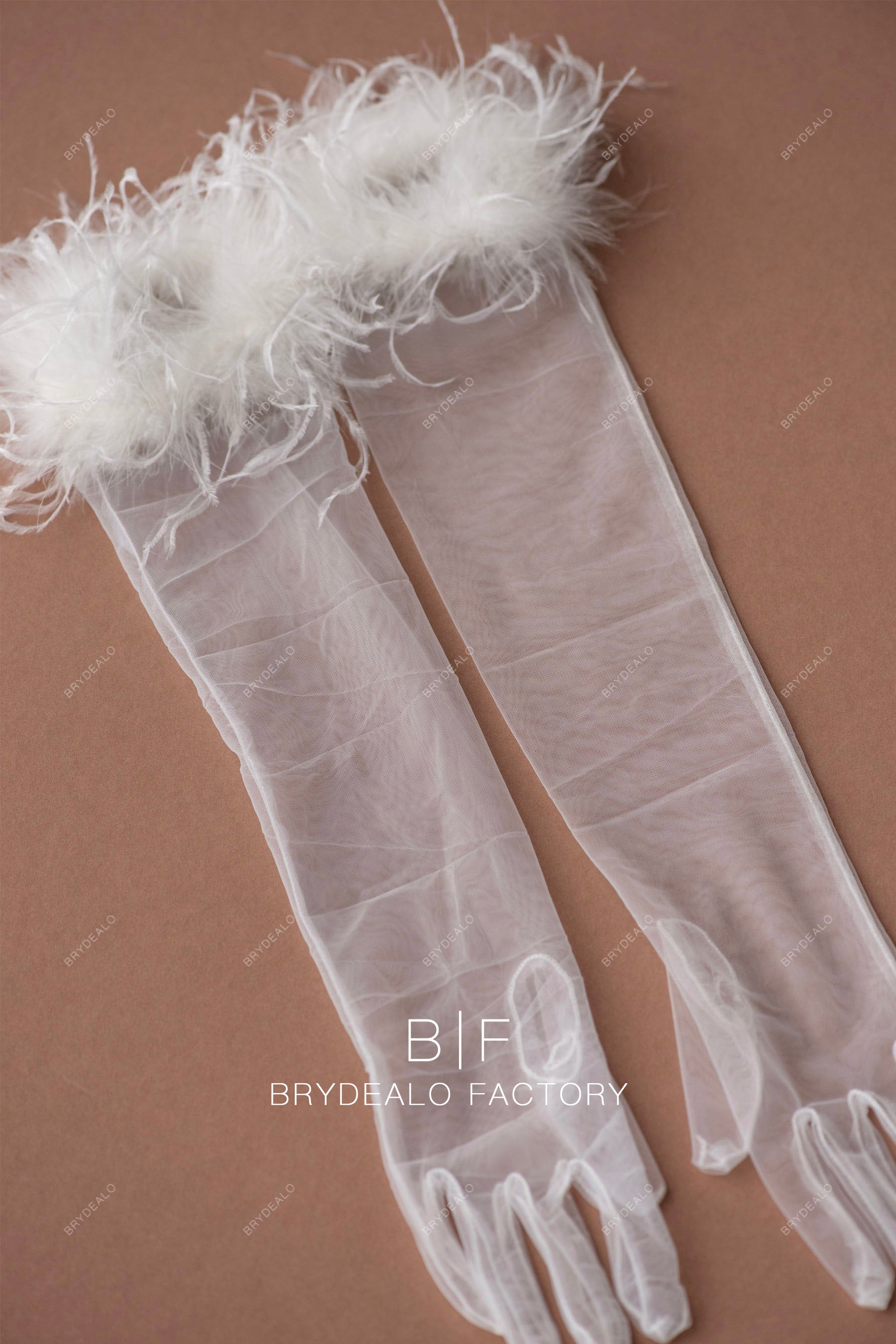 long feather bridal gloves