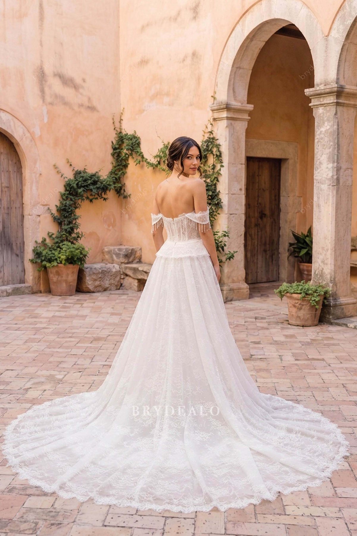 long lace overskirt wedding dress