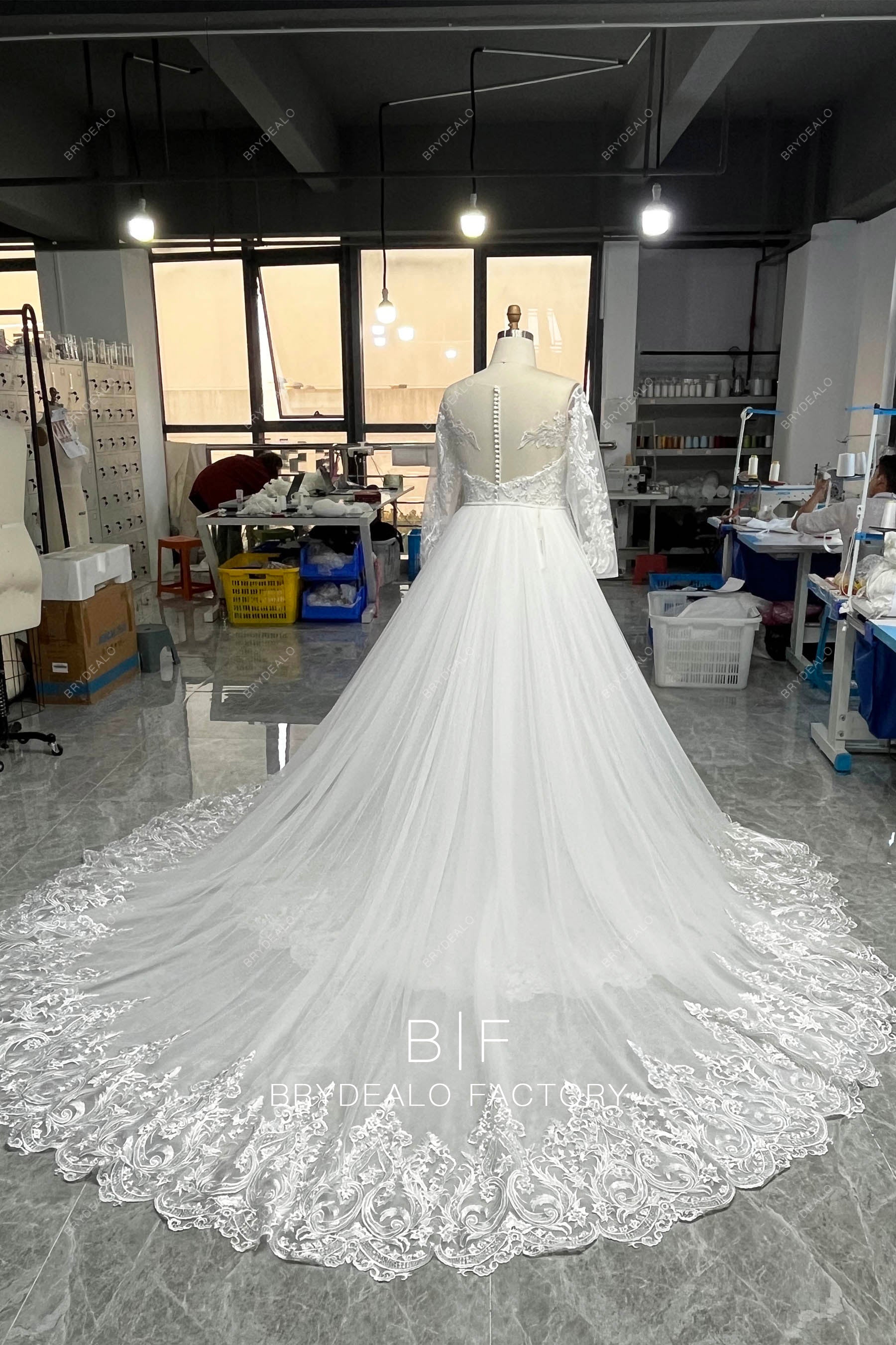 long lace overskirt wedding dress