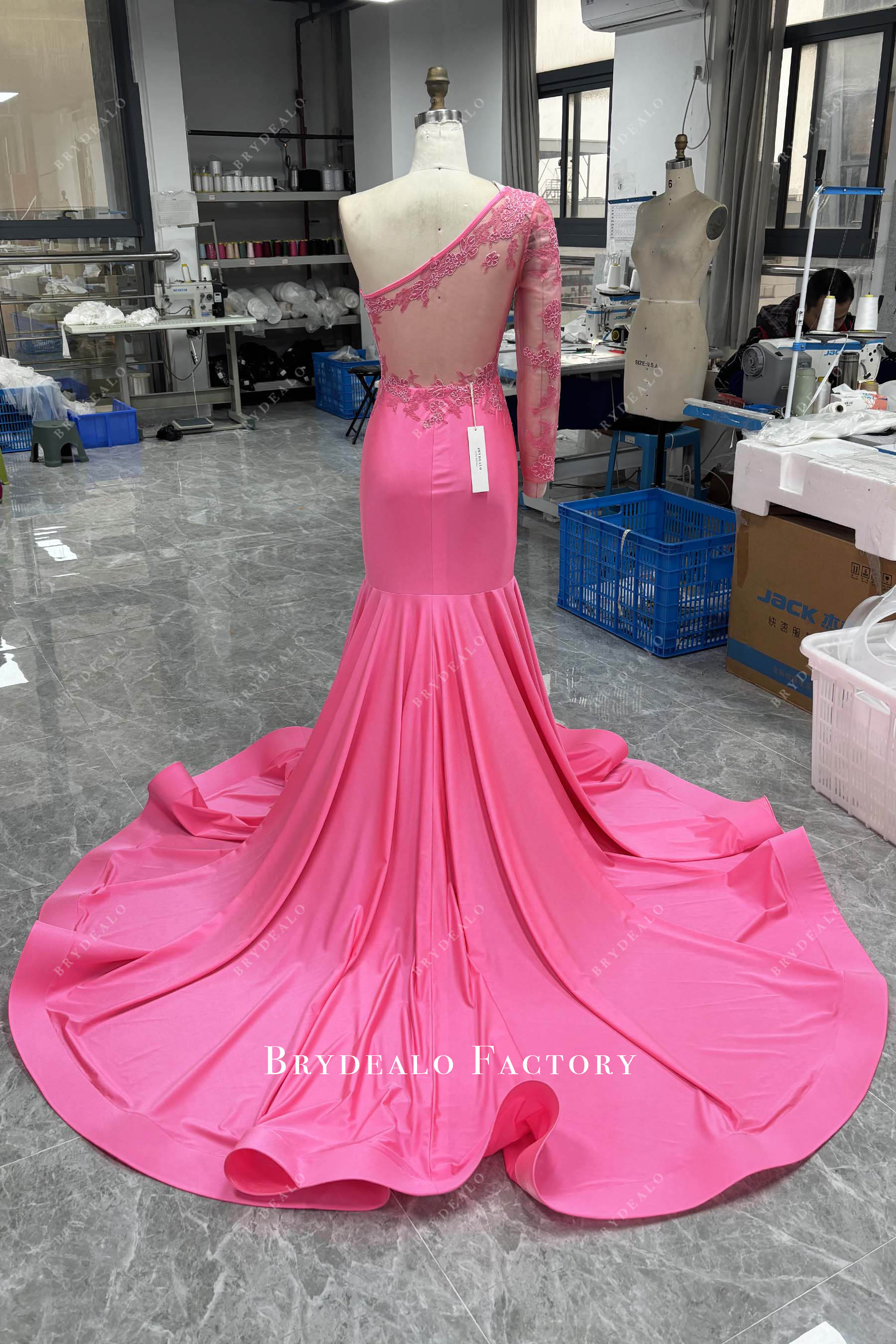 long lace ruffled prom dress