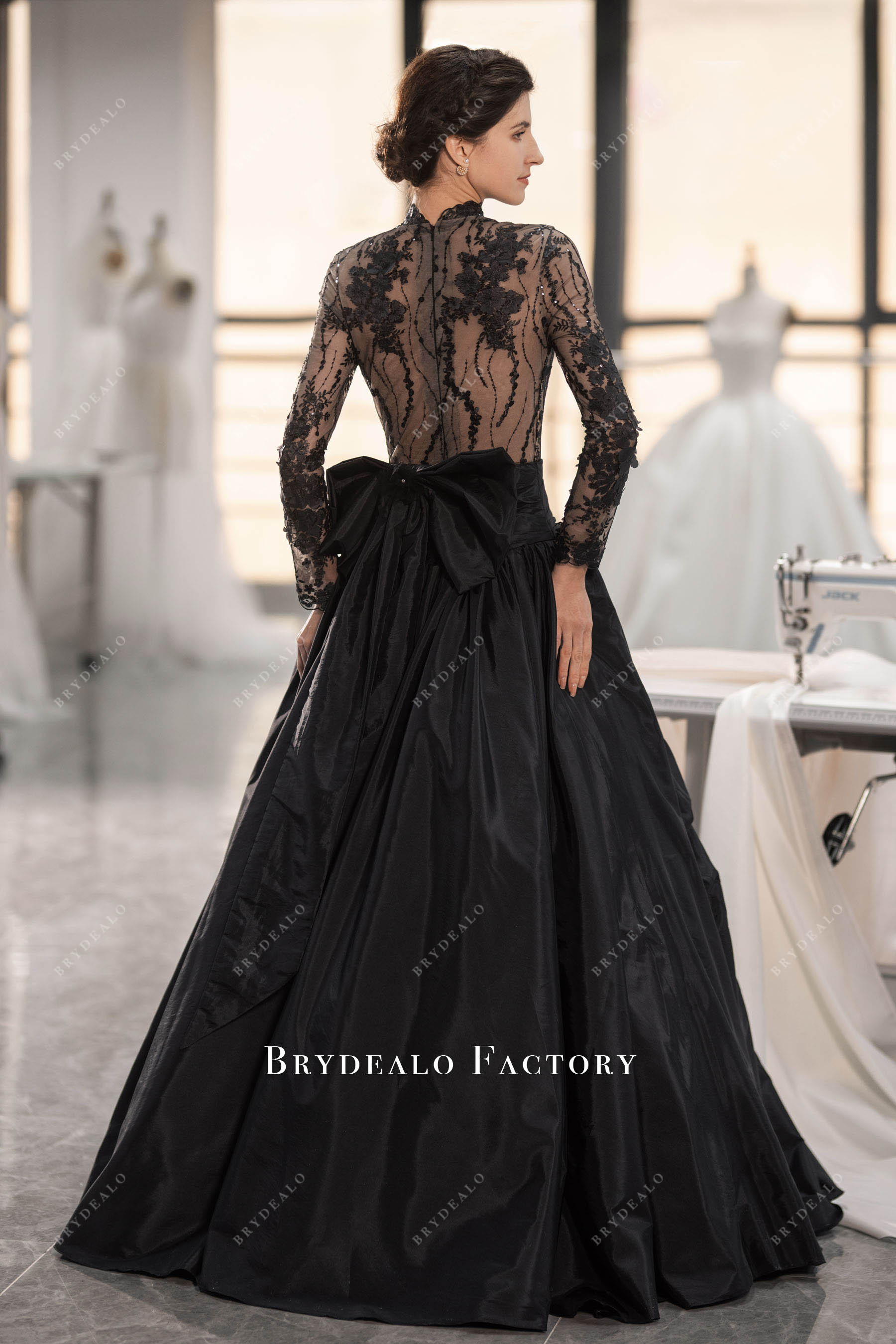 long lace sleeve taffeta wedding dress