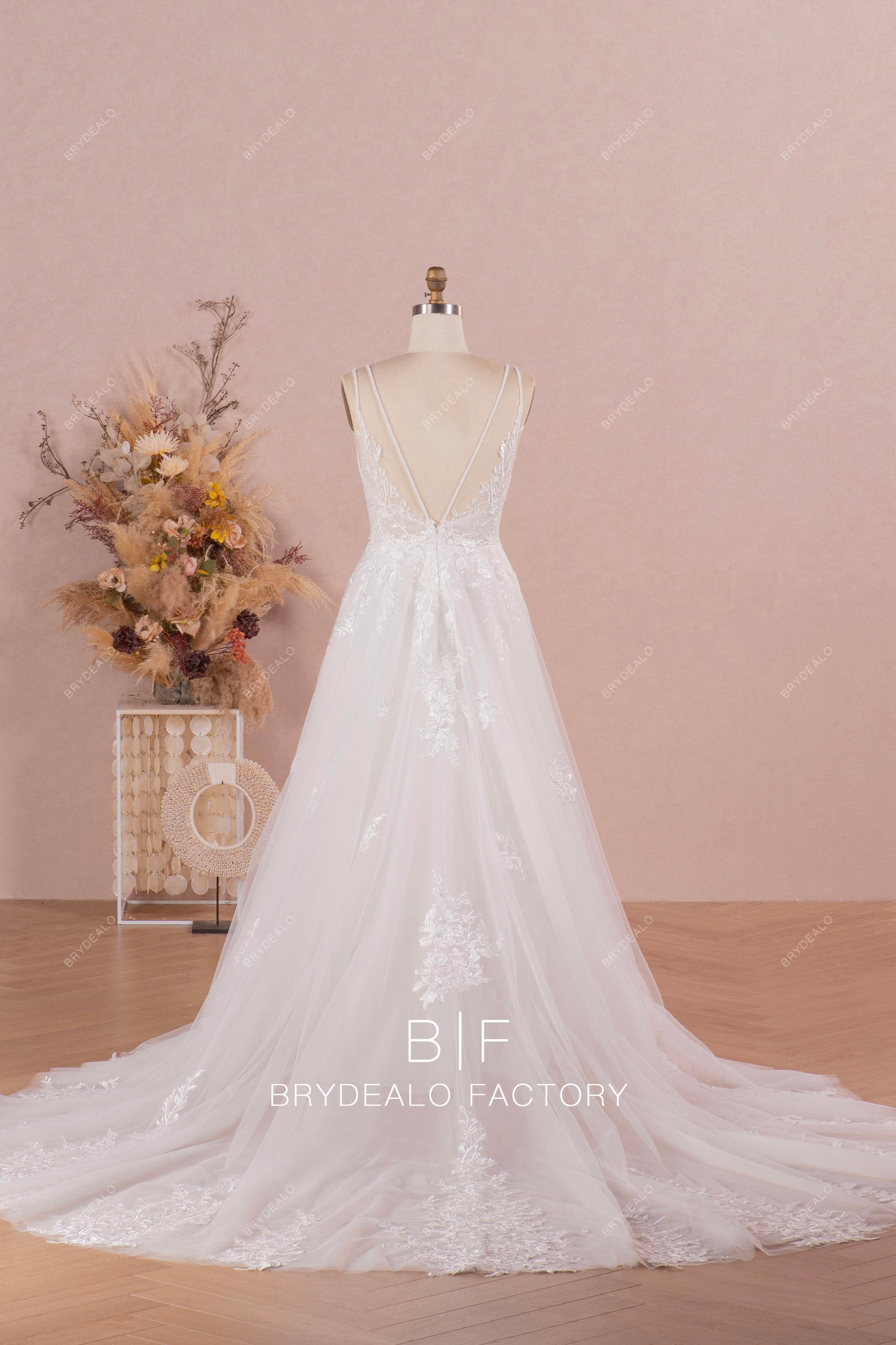 long lace tulle wedding dress