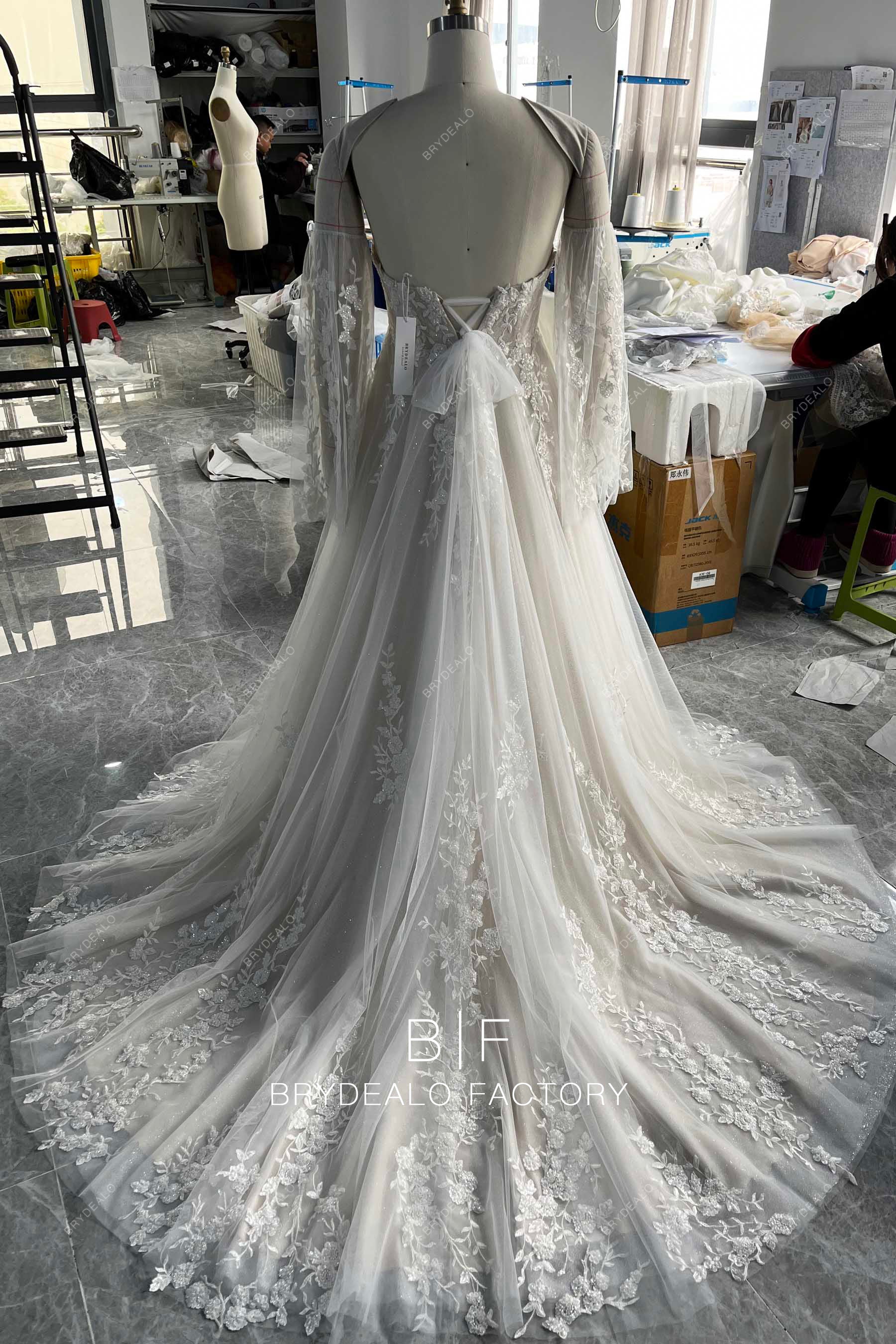 long lace up back lace tulle wedding dress