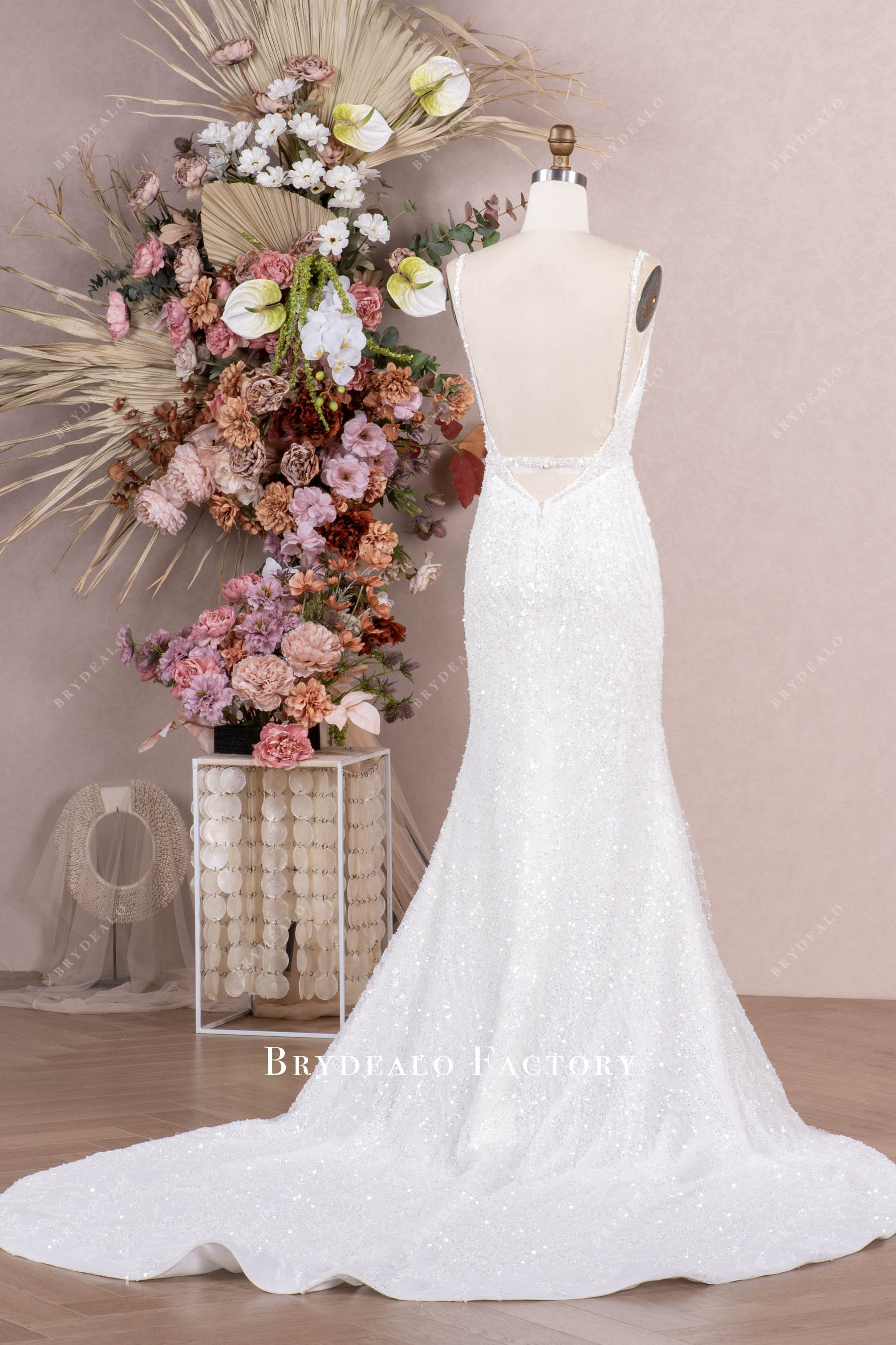 long mermaid beaded lace wedding dress