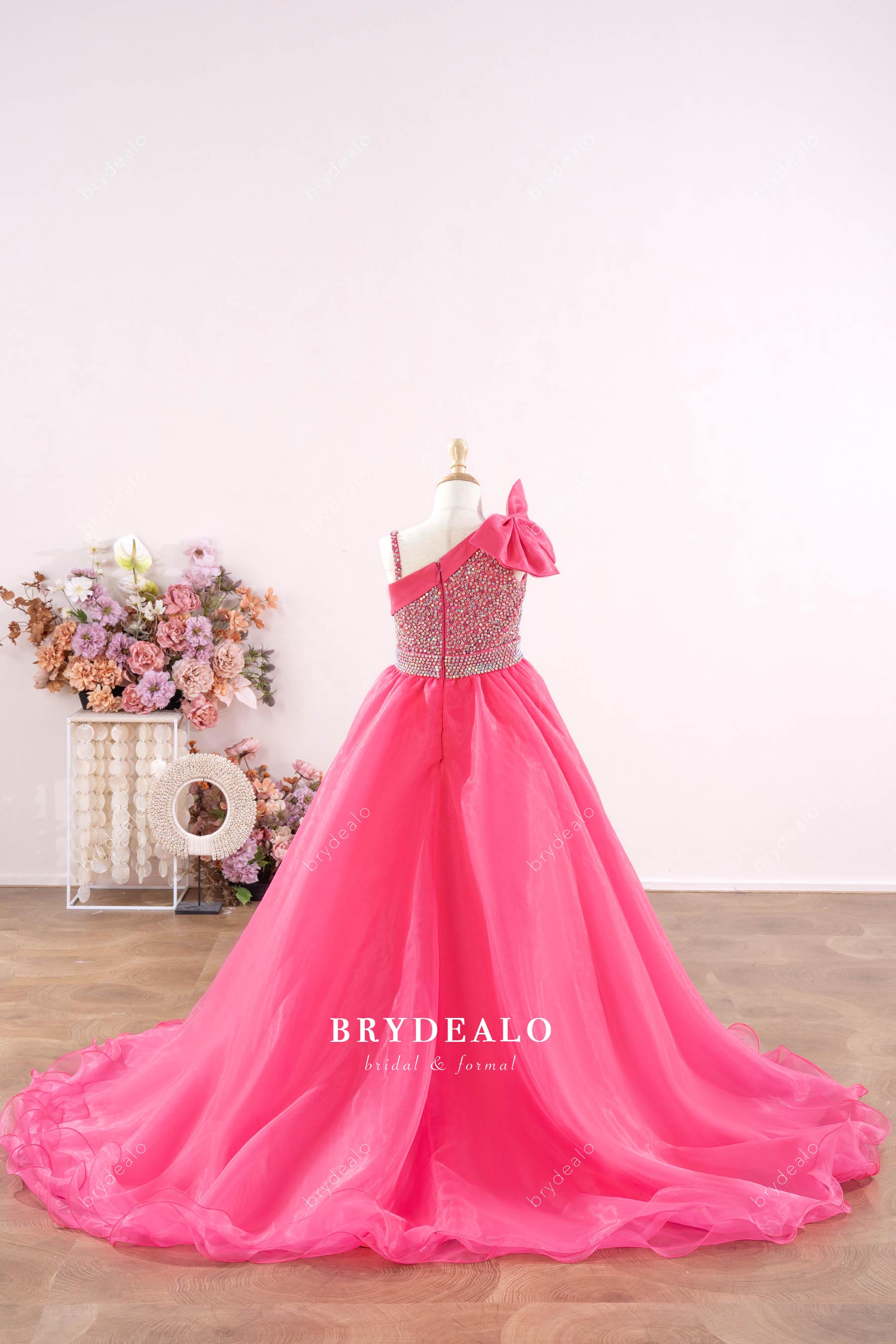long organza pink girl pageant dress