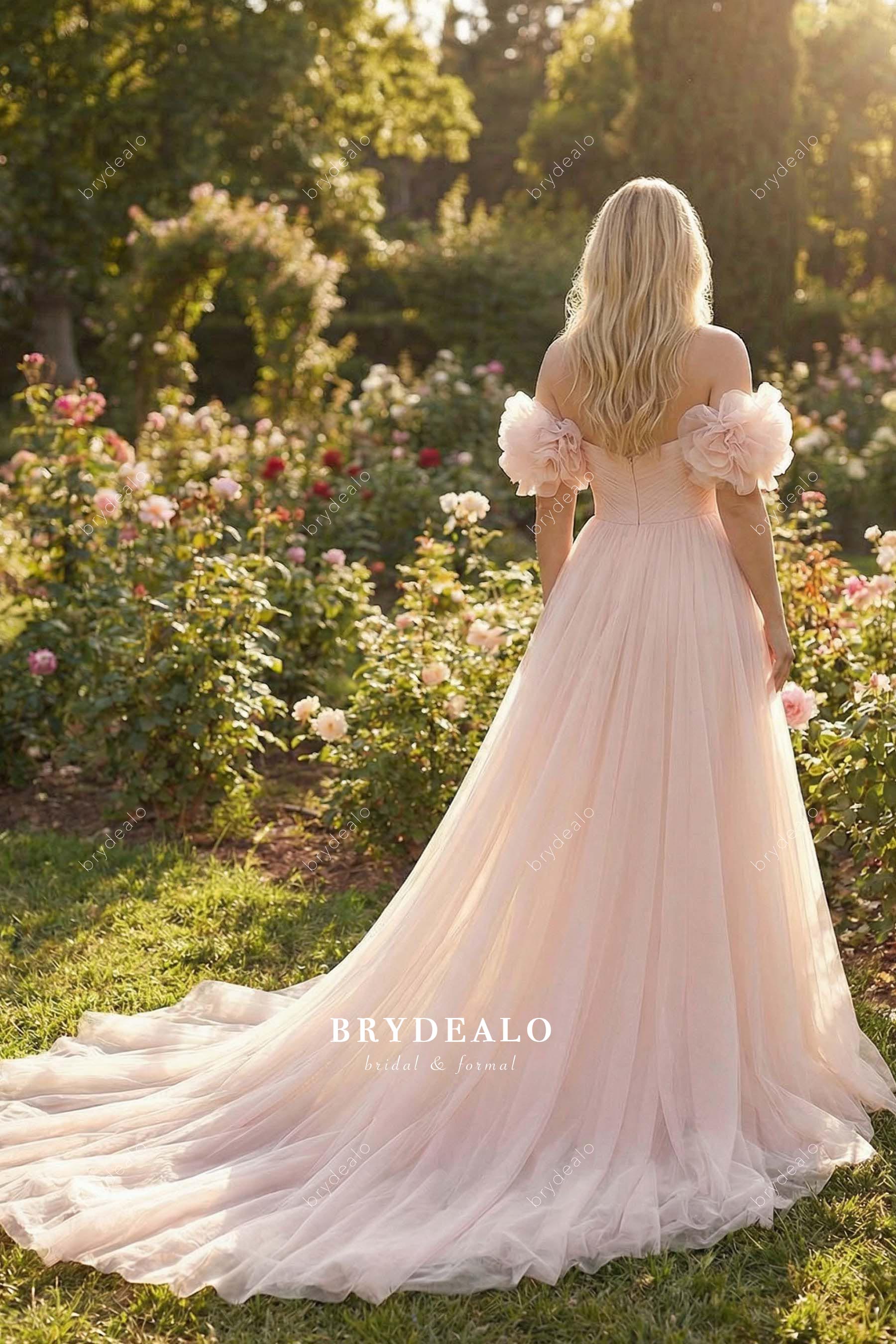 long pink tulle wedding dress