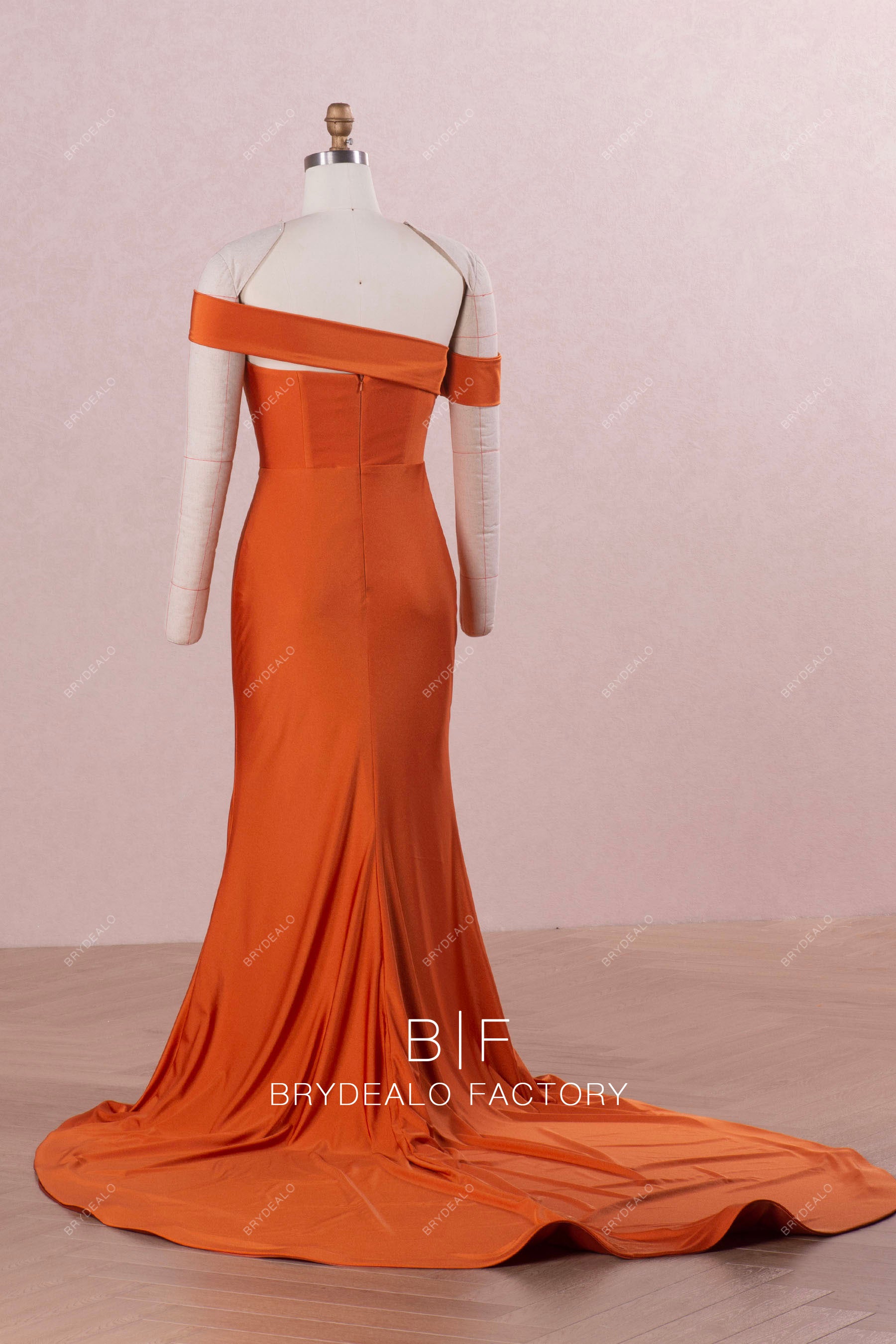long ruffled jersey bridesmaid gown