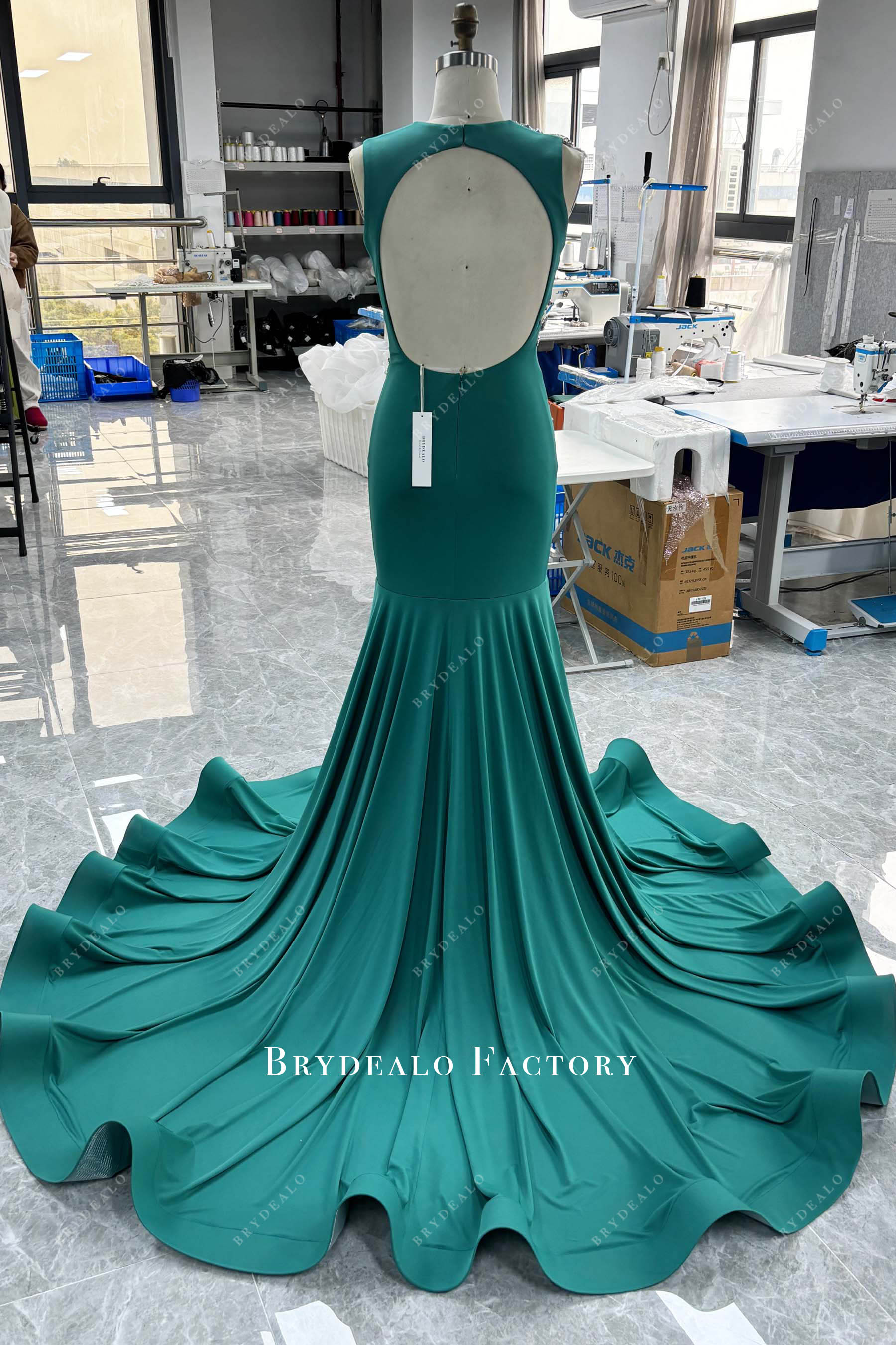 long ruffled jersey mermaid prom dress