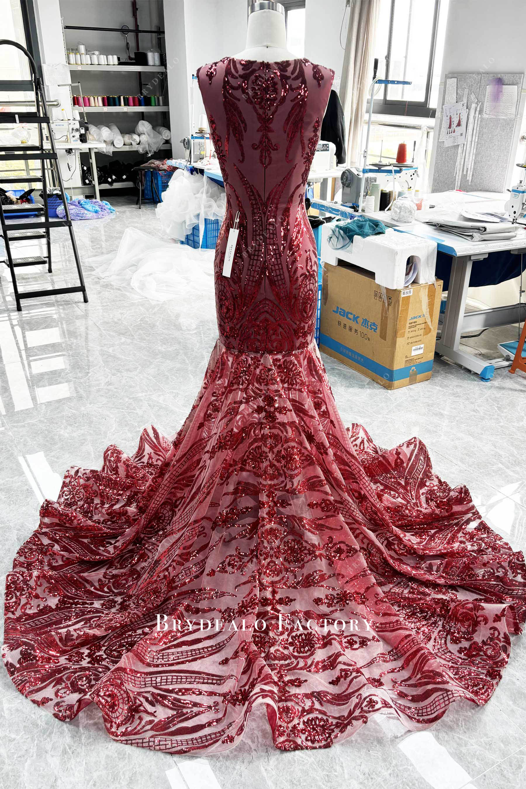 long ruffled sequin prom dress