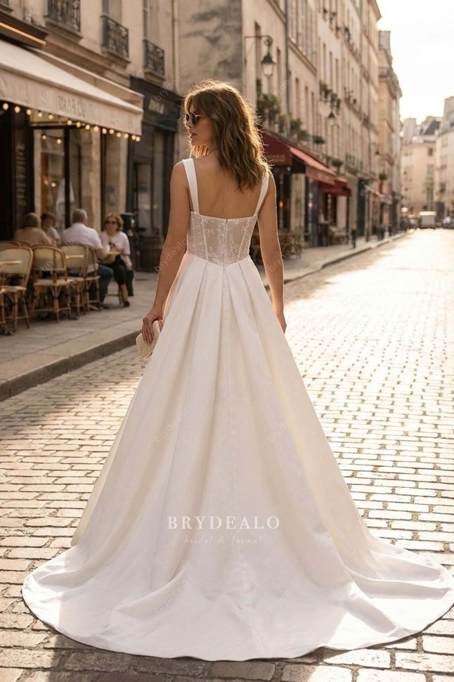 long satin sleeveless wedding dress