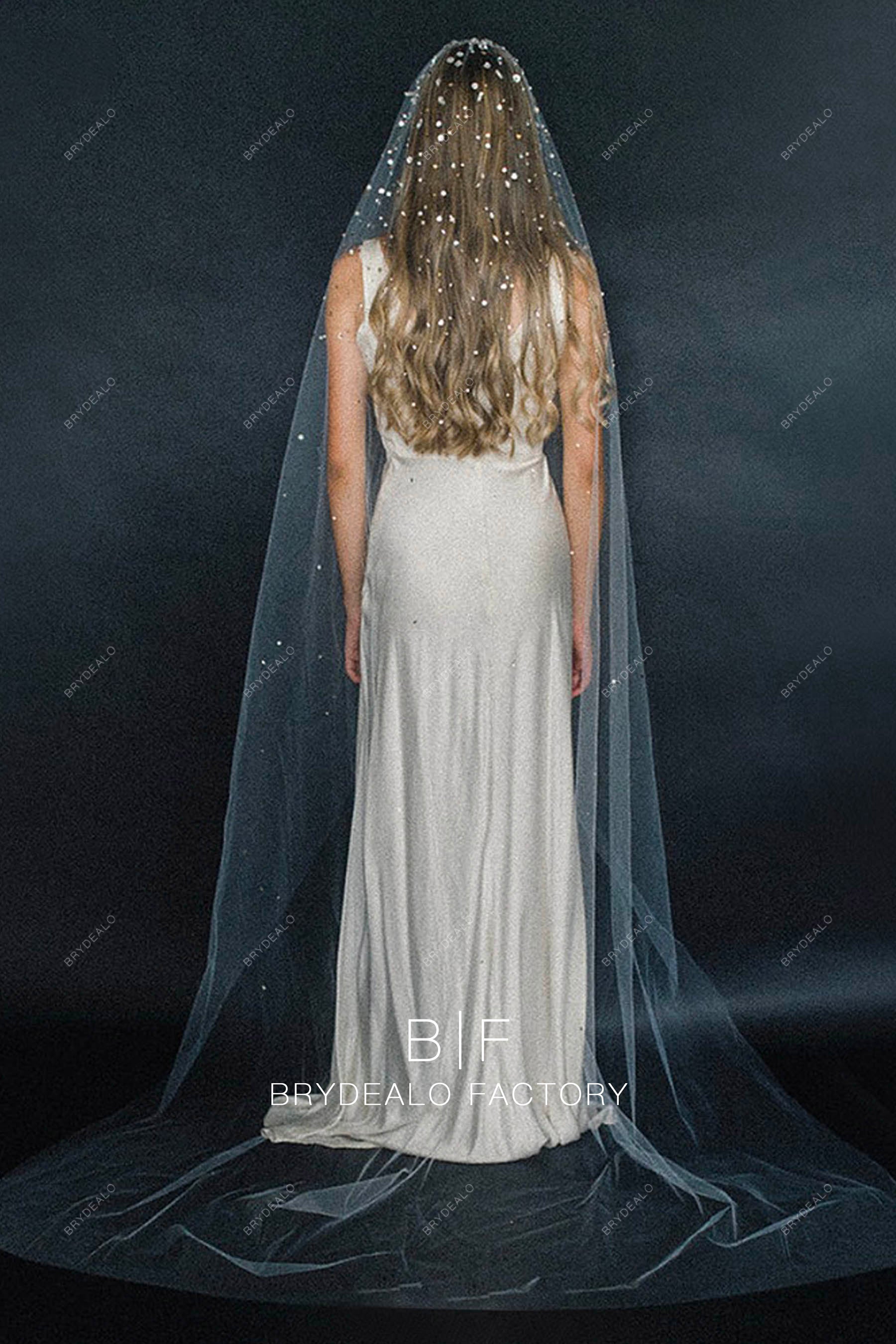 long sheer rhinestone wedding veil