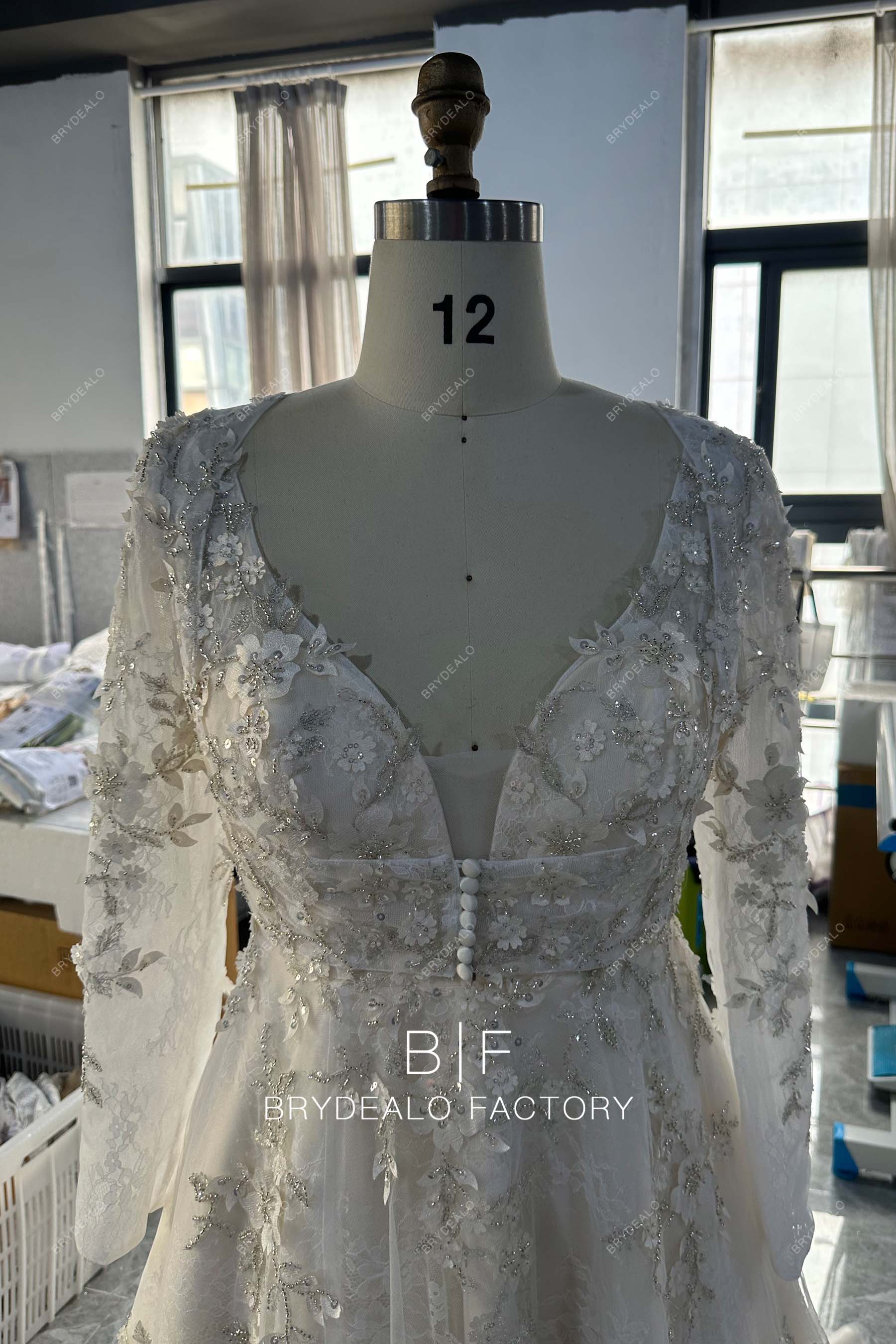 long sleeves plunging neck wedding dress cape