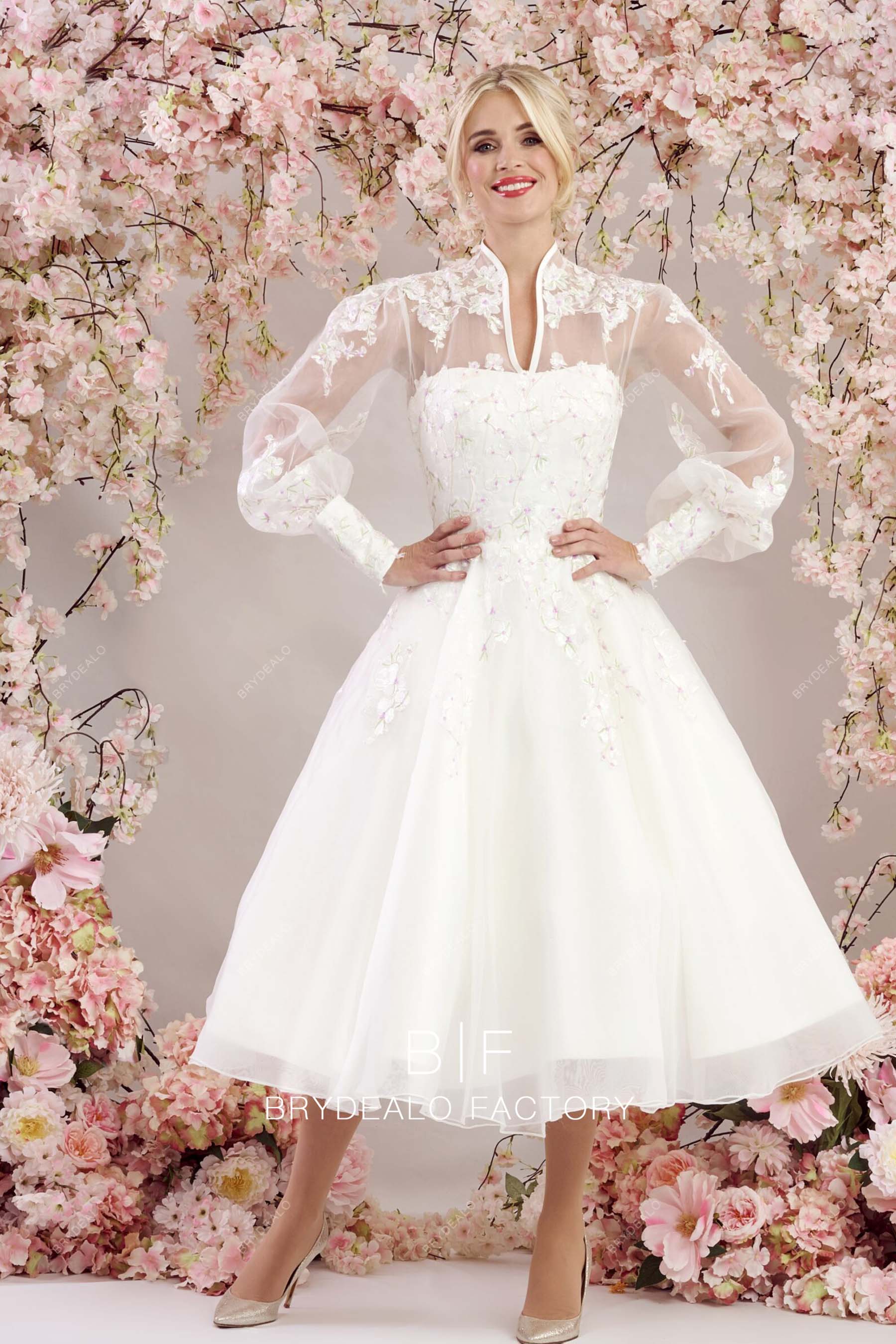 long sleeves short casual wedding dress