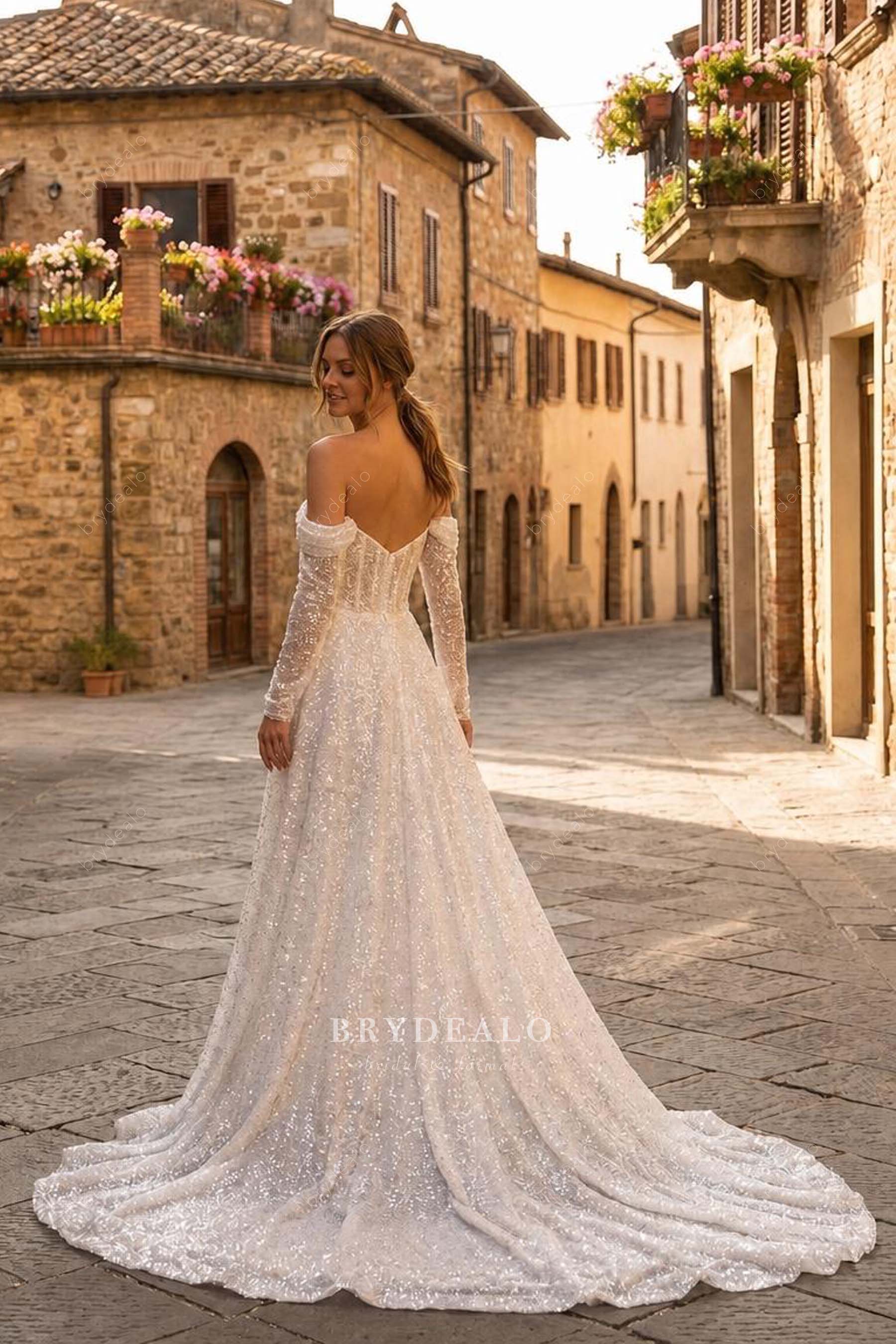 long sparkly sleeved wedding dress