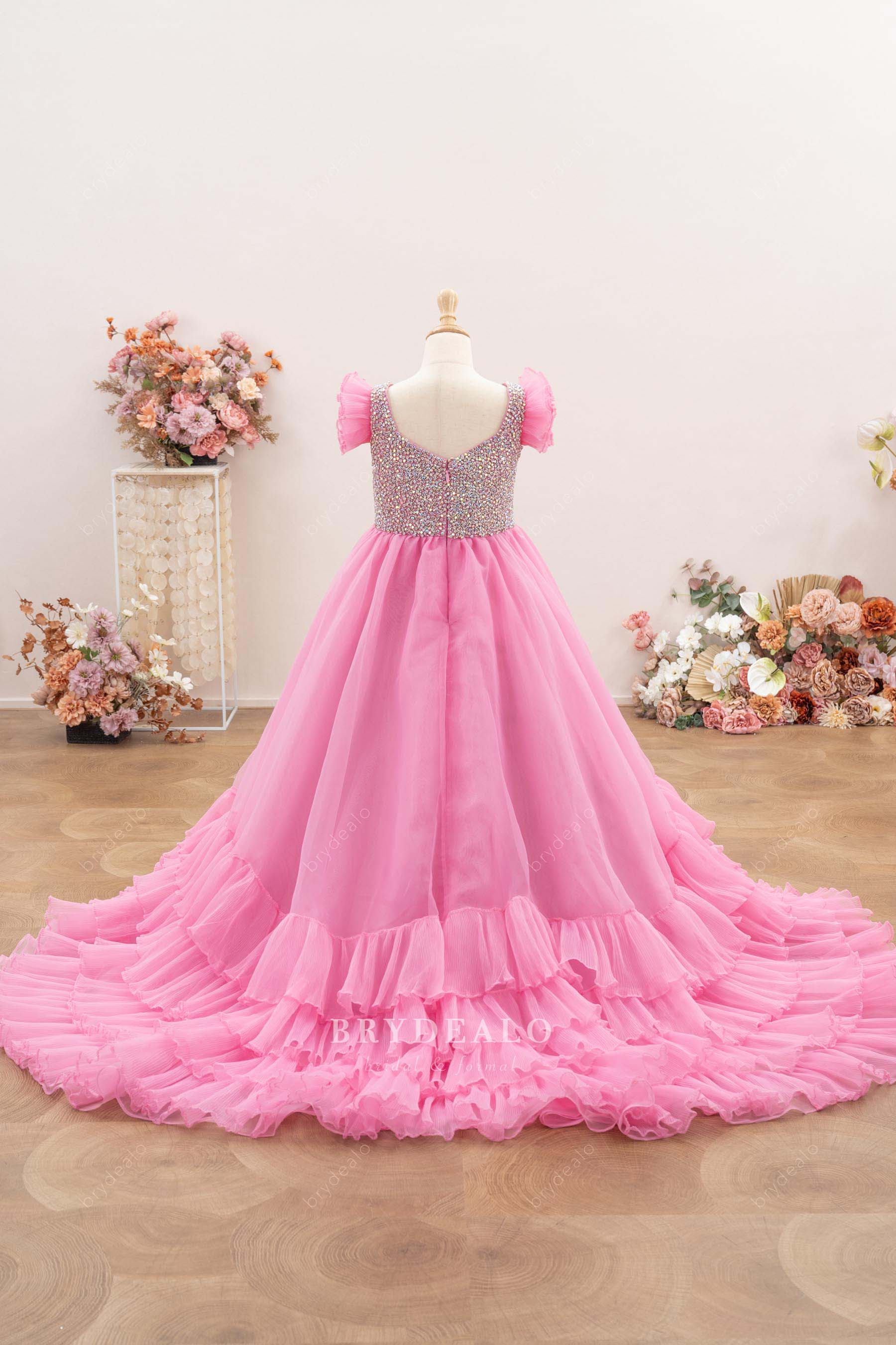 long tiered kids pageant ballgown