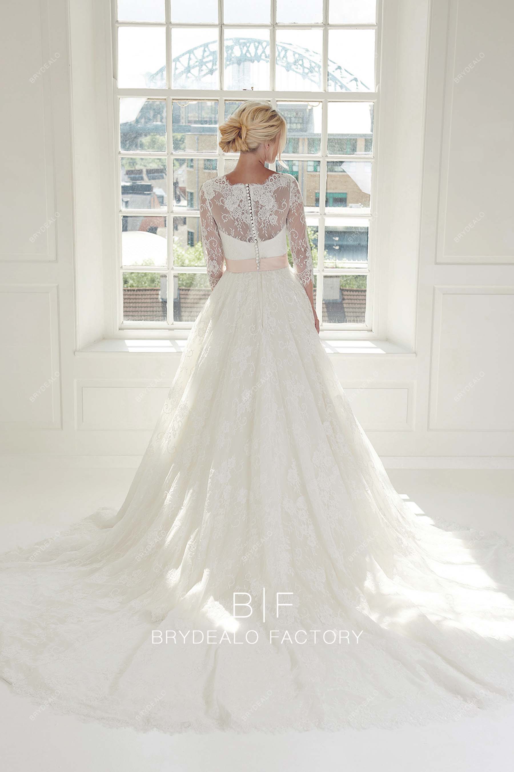 long train illusion back A-line fall wedding dress