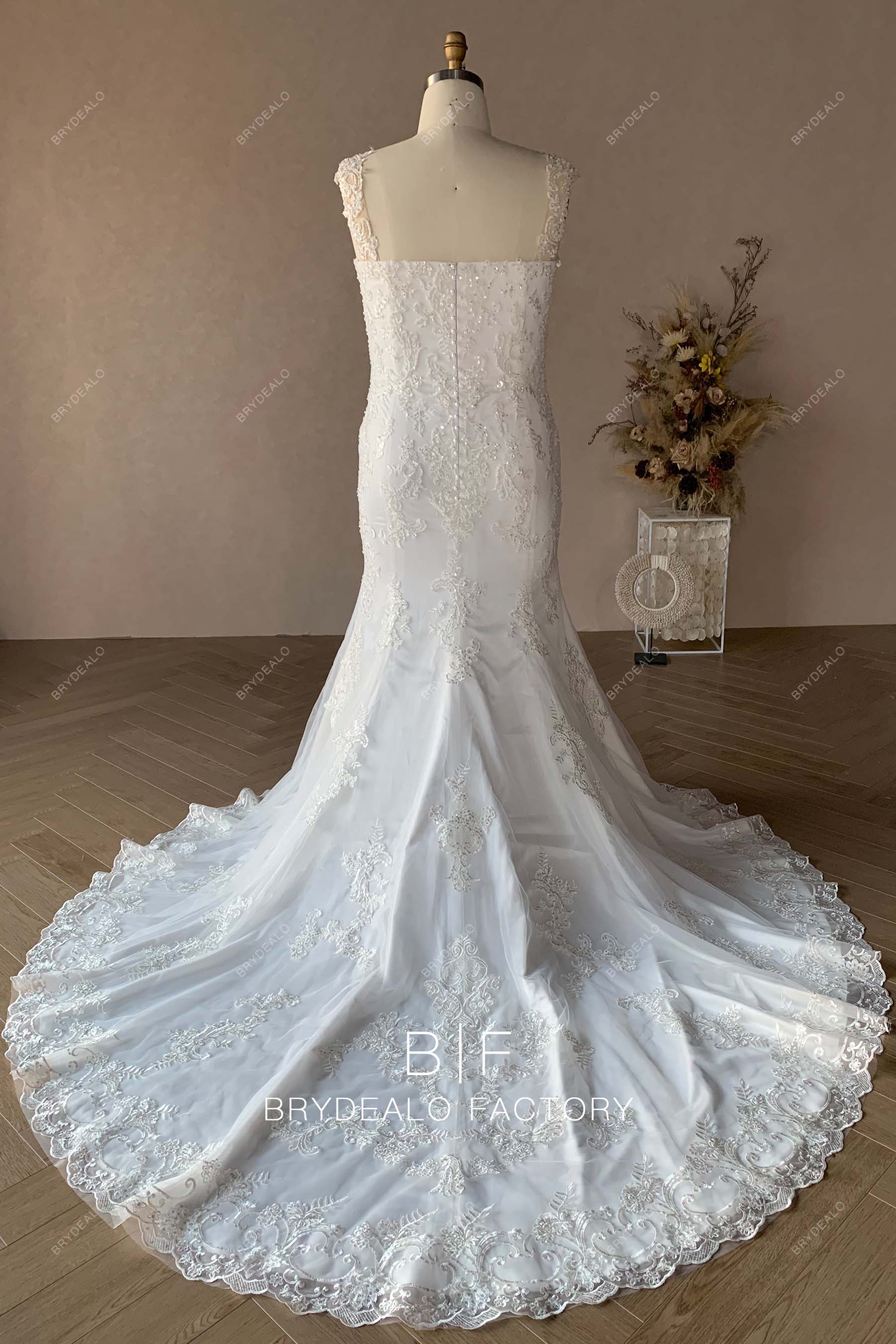 sleeveless plus size heavy beaded long train wedding gown